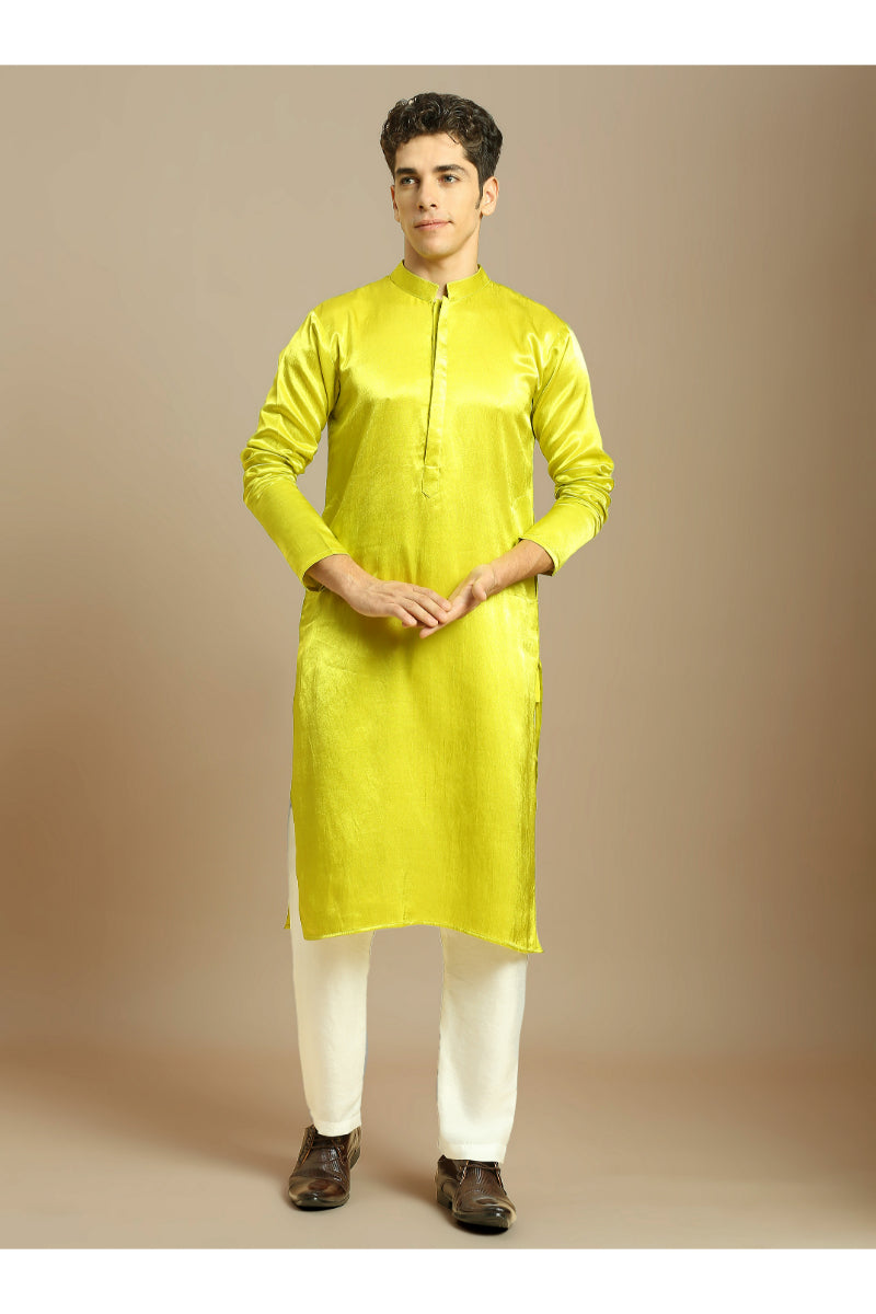 Neon Green Kurta With White Pant With Multi Colour Dupatta