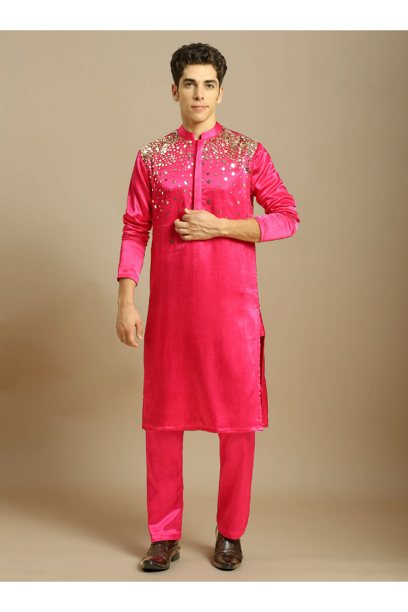 Hot Pink Embroiderd Kurta With Pant