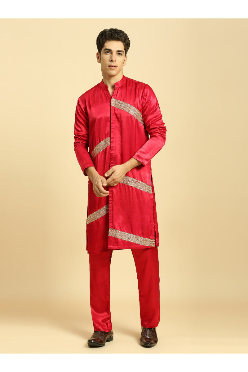 Red Embroidered Kurta With Pant