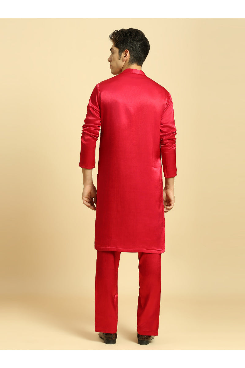 Red Embroidered Kurta With Pant