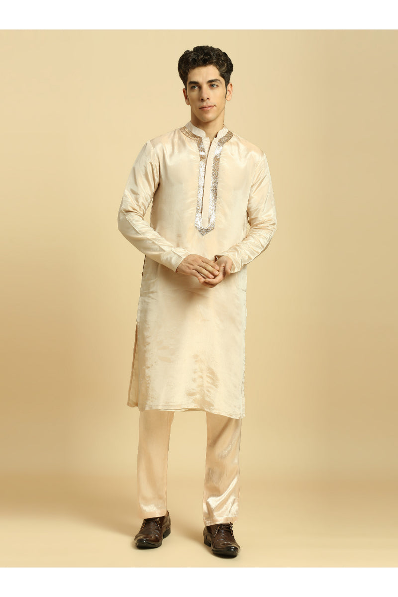 Peach Tissue Kurta With Pant With Ombrey Dupatta