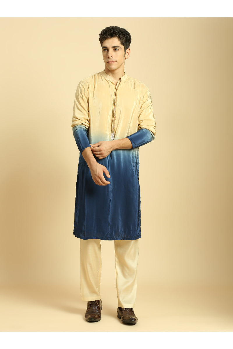 Beige/Blue Ombre Kurta With Beige Pant