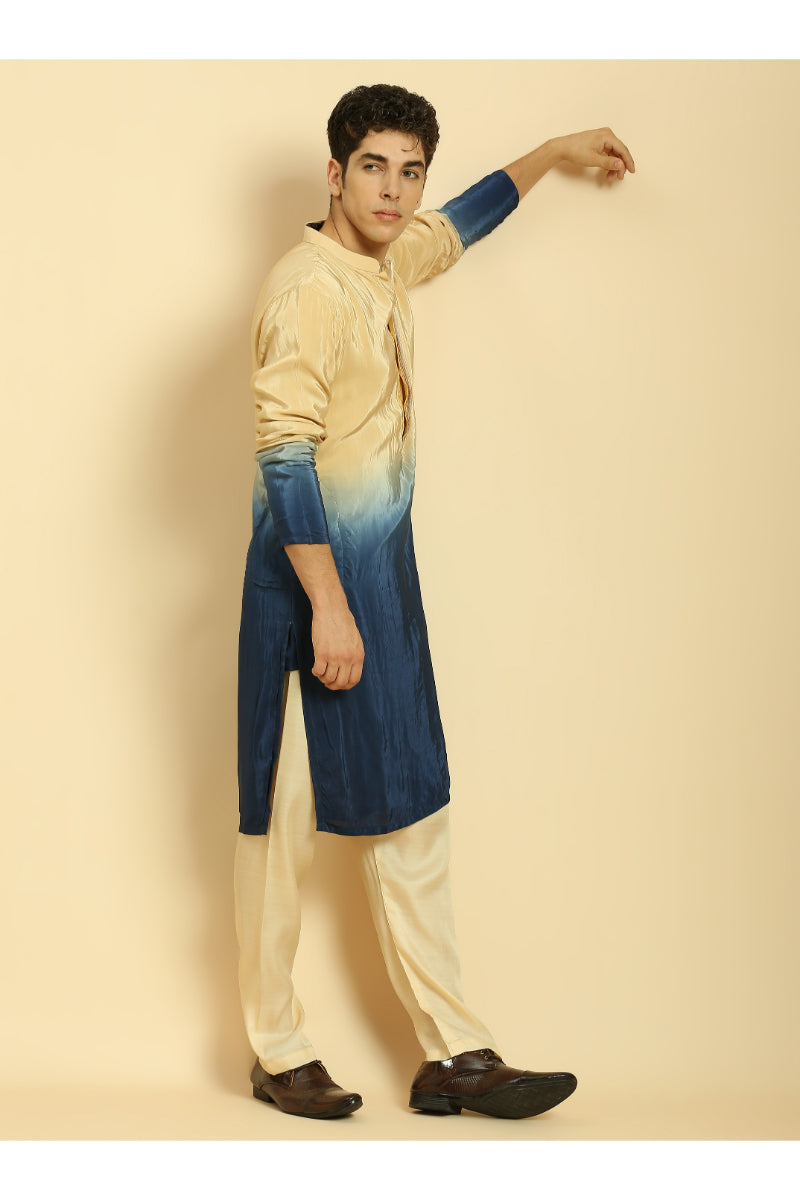 Beige/Blue Ombre Kurta With Beige Pant