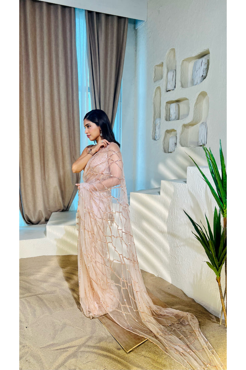 Rose Pink Embroidered Saree Set