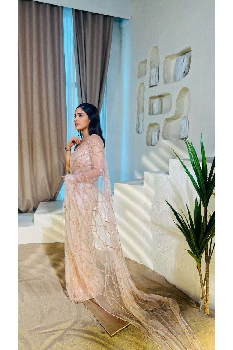 Rose Pink Embroidered Saree Set