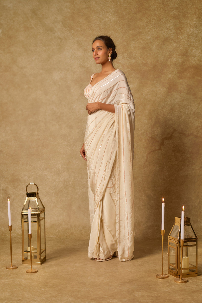 Butter Yellow Heavy Embroidered Pre-stitched Saree with Embroidered Blouse