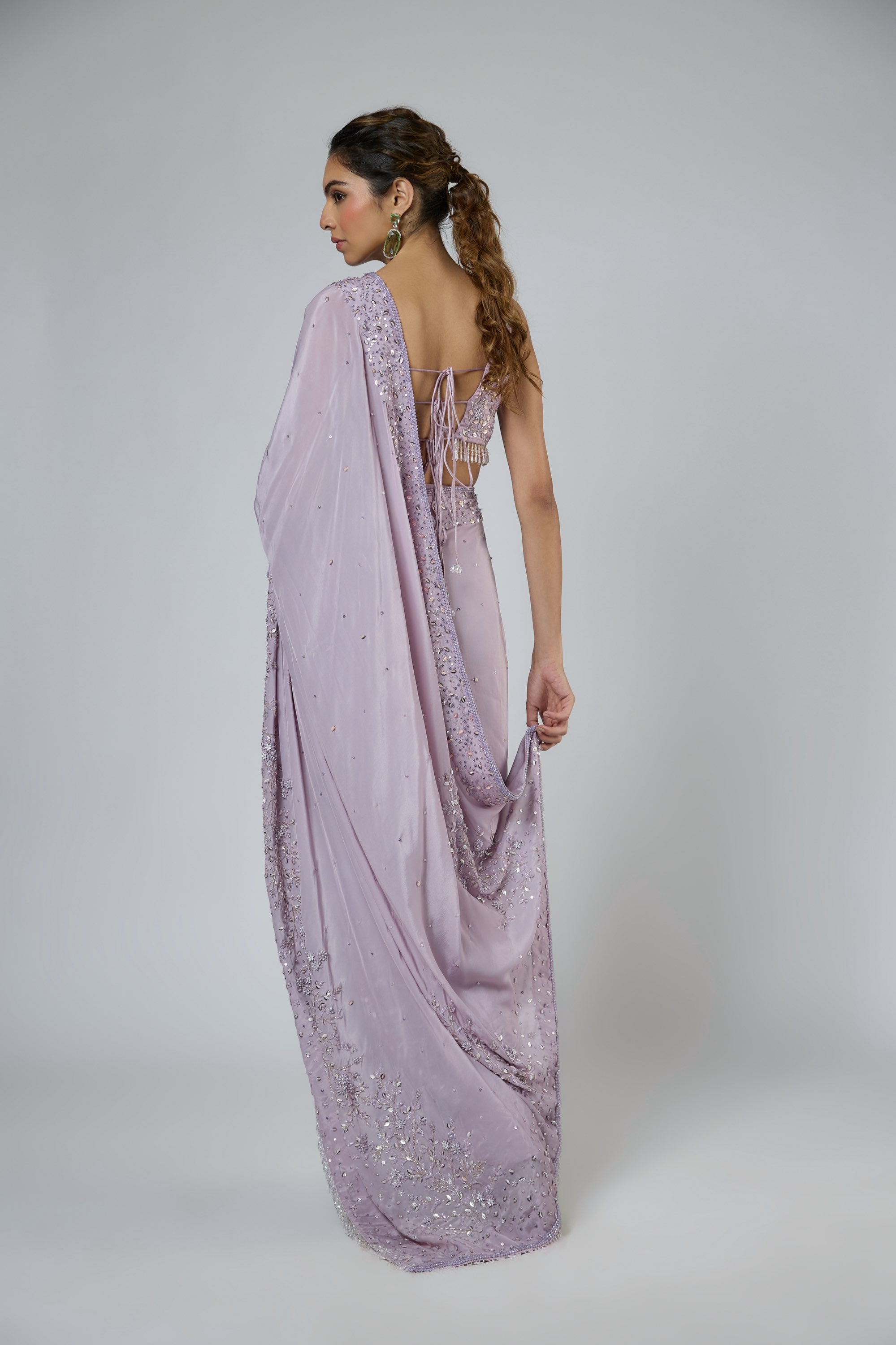 Heavy Intricate Floral Embroidered Saree Set