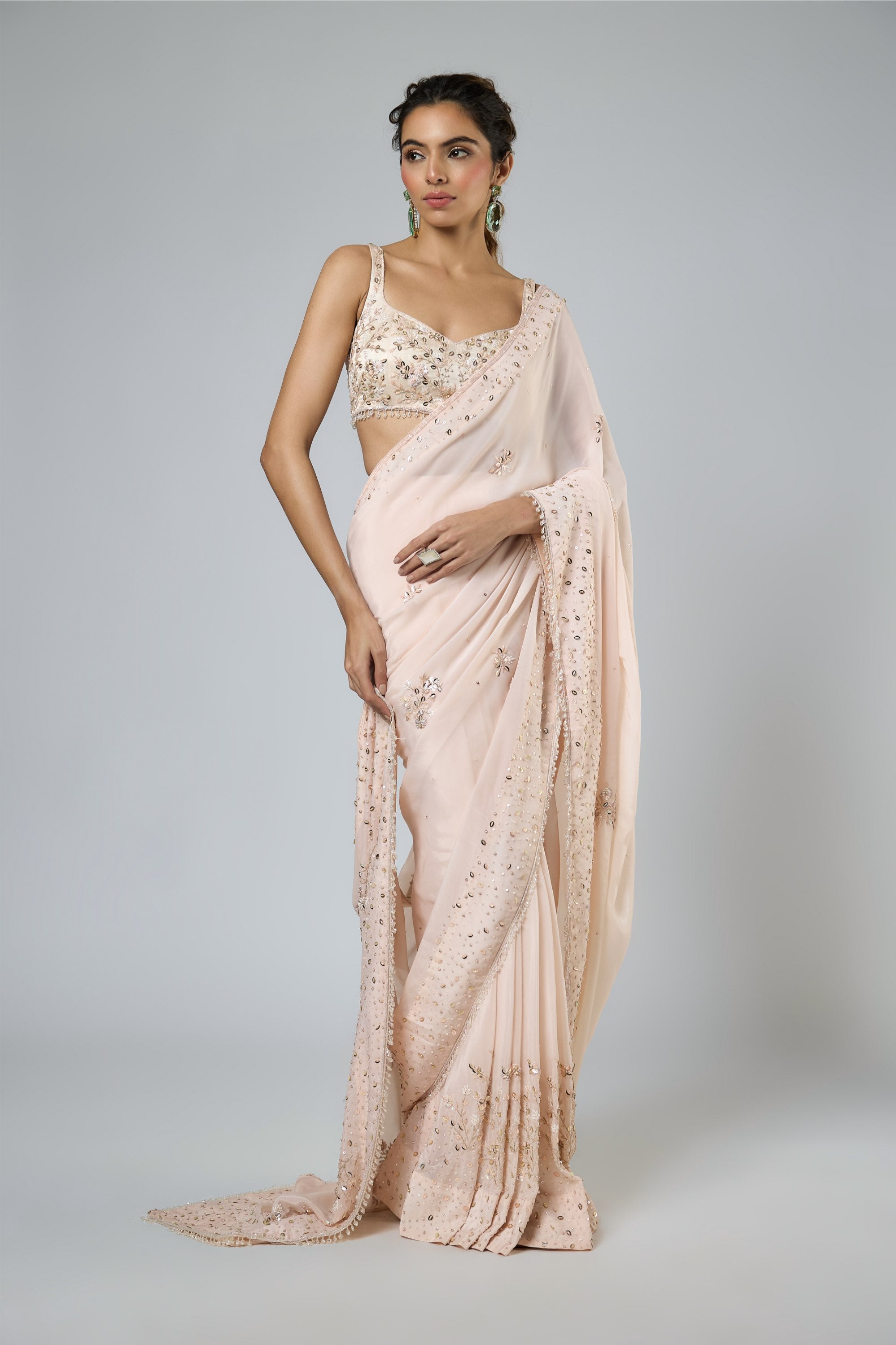 Heavy Intricate Floral Embroidered Saree Set