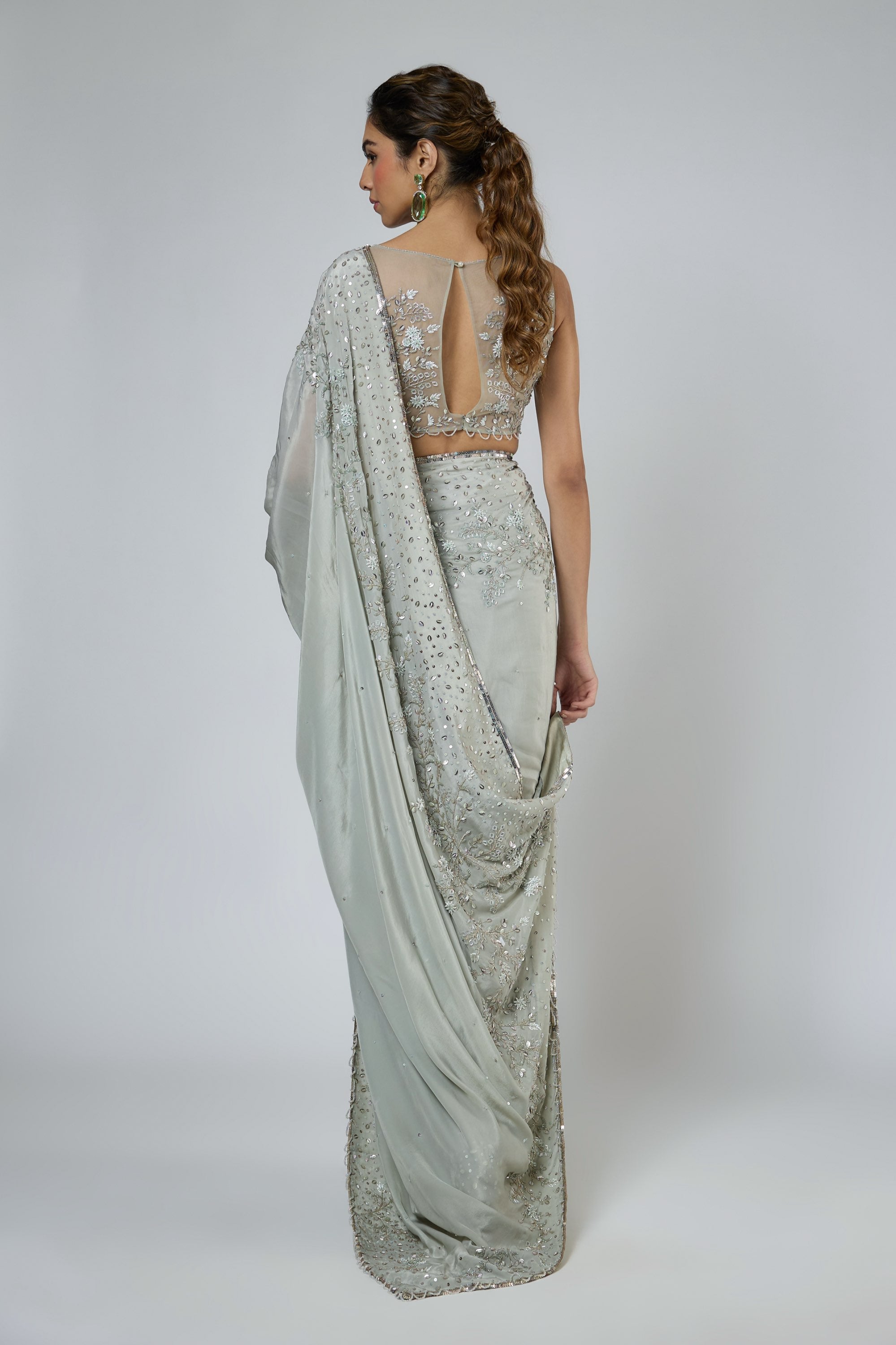 Heavy Intricate Floral Embroidered Saree Set