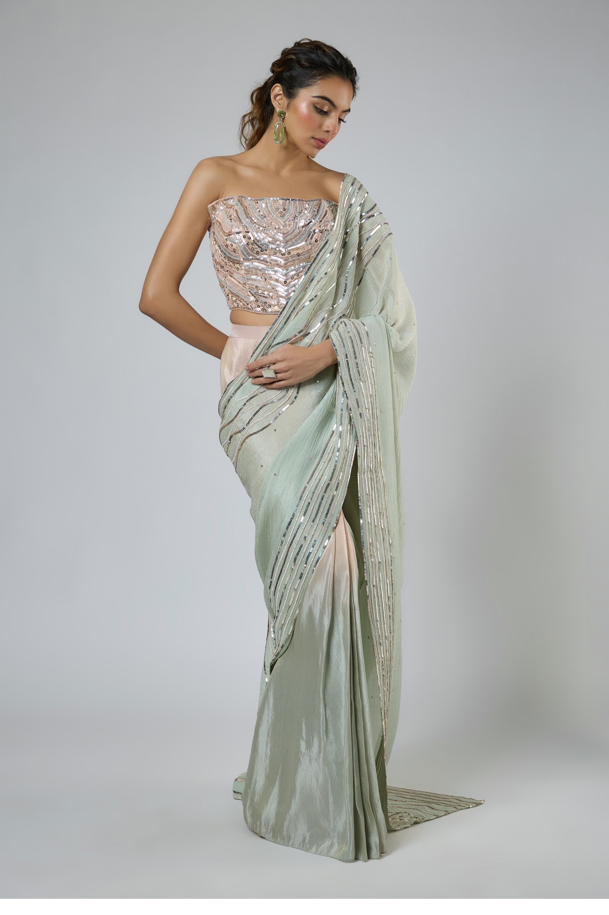 Embroidered Saree With Corset Blouse