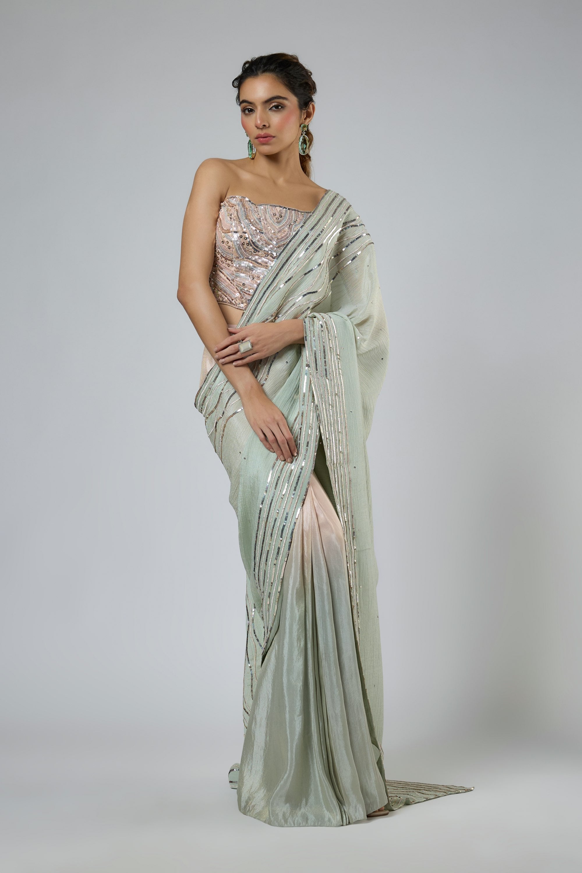 Embroidered Saree With Corset Blouse