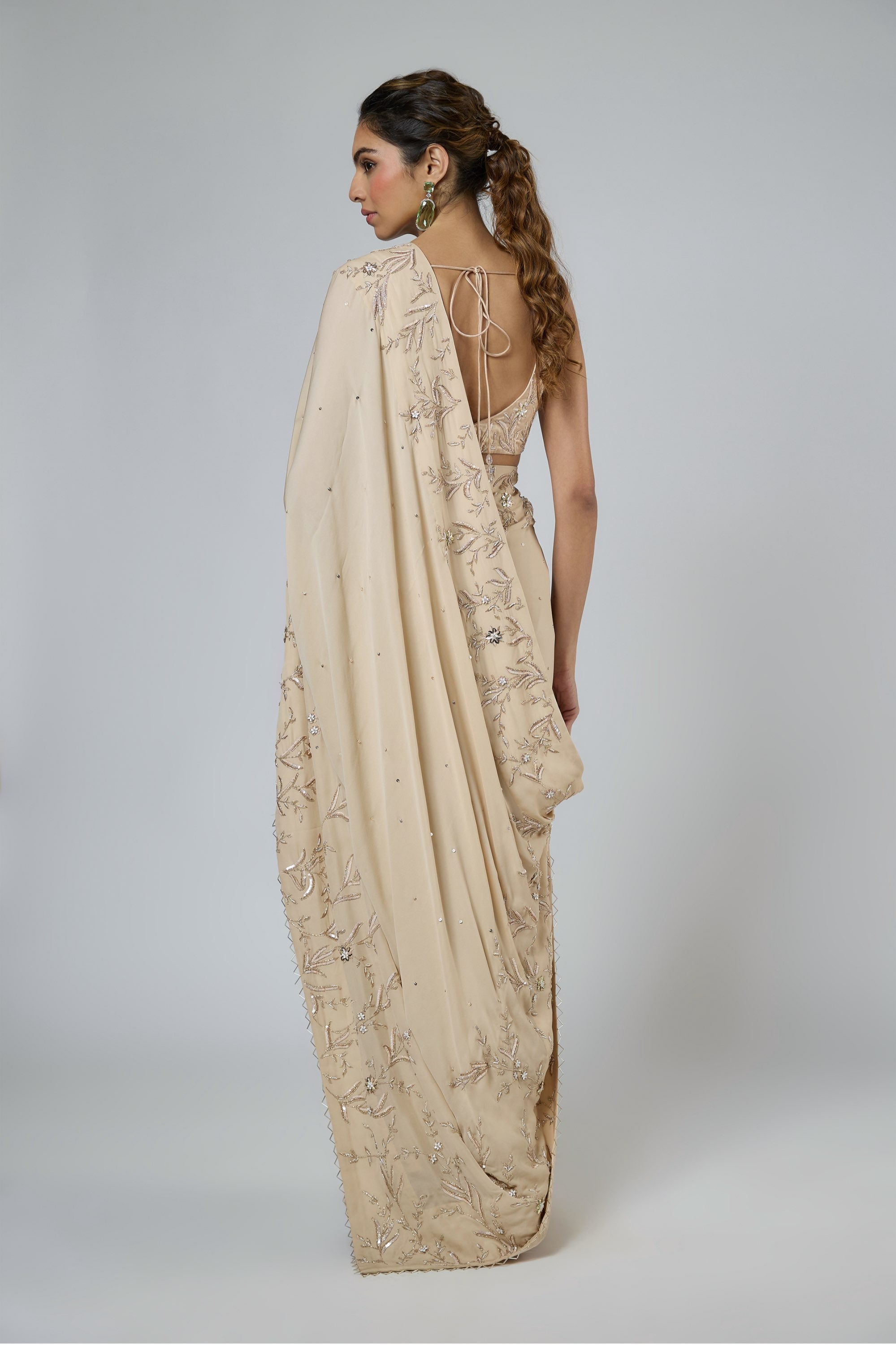 Intricate Floral Embroidered Saree Set