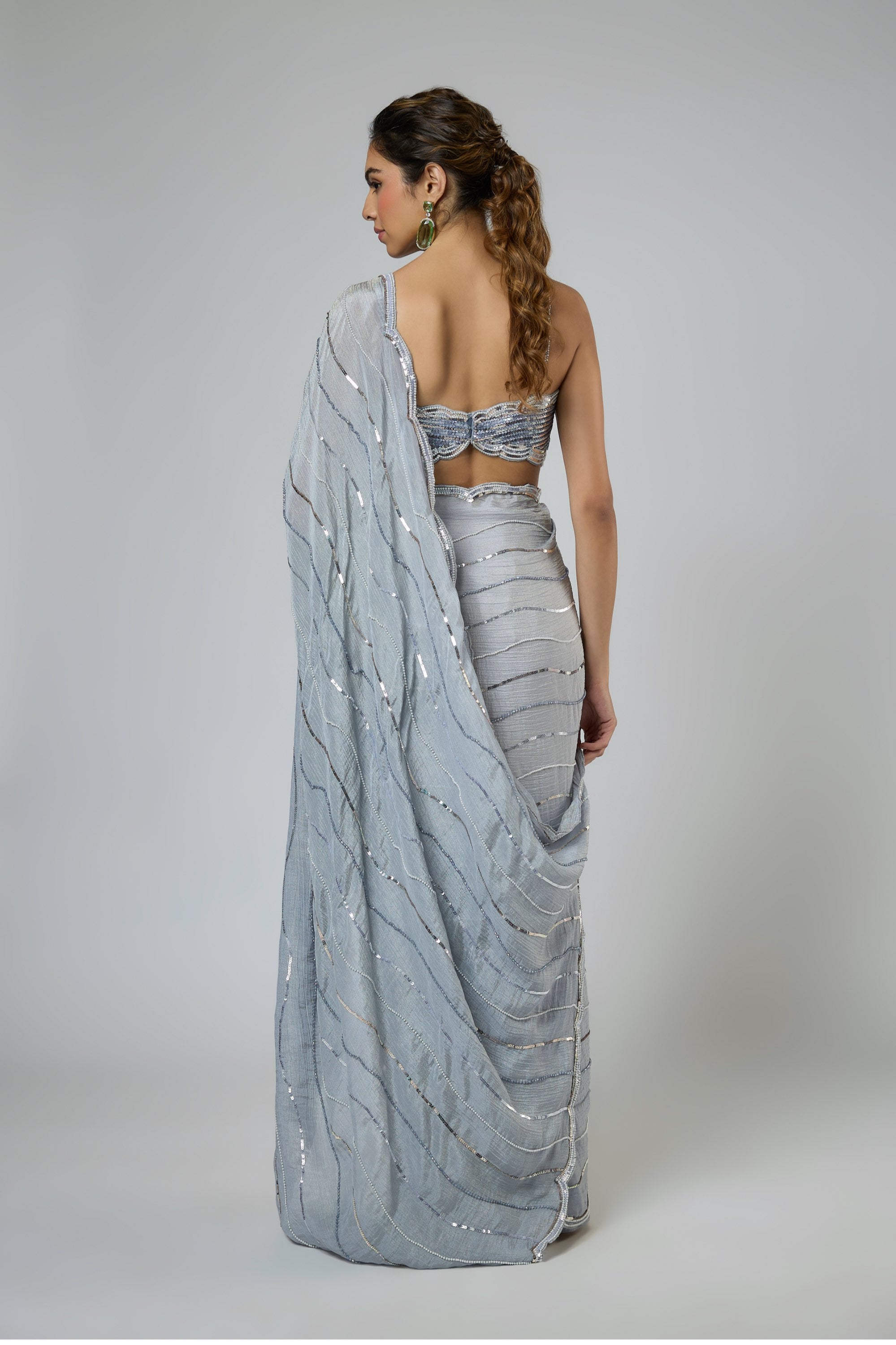 Scalop Cutwork Embroidered Saree Set