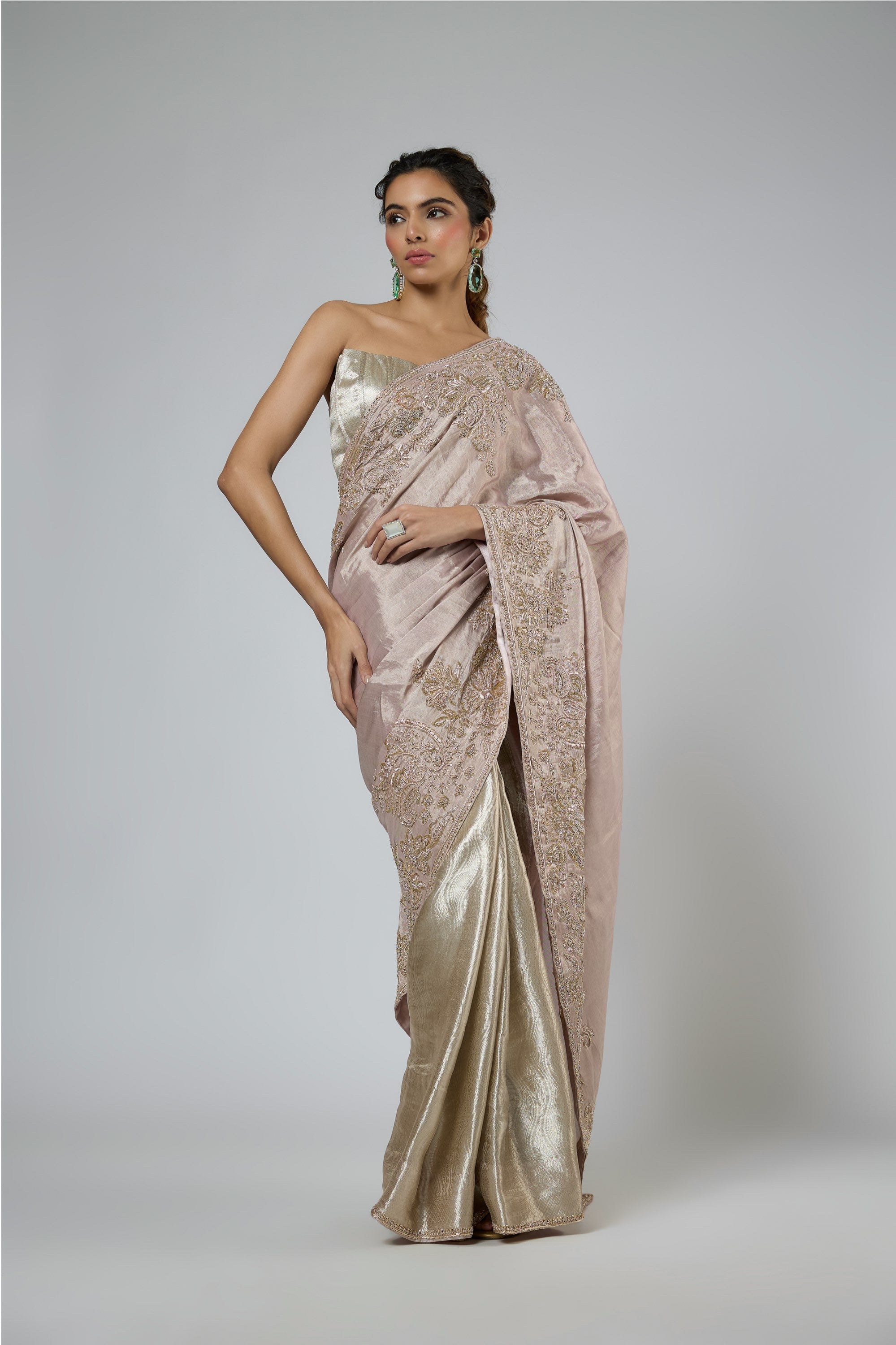 Jacquard Zardozi Embroidered Saree With Corset Blouse