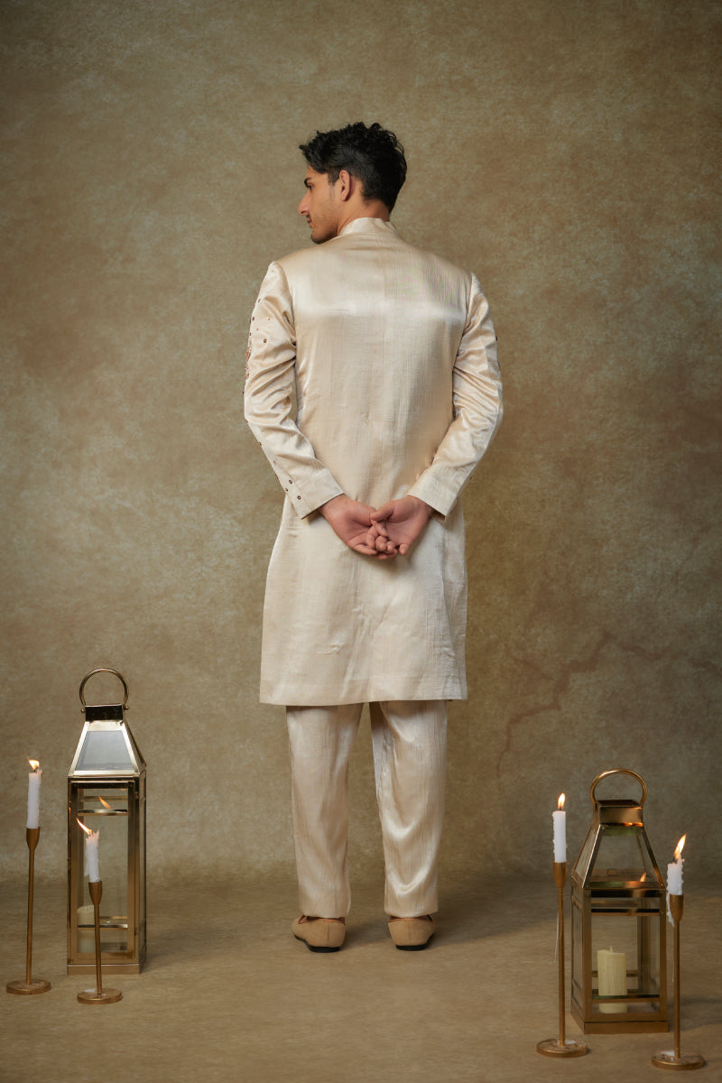 Beige Embroiderd Sherwani With Pant