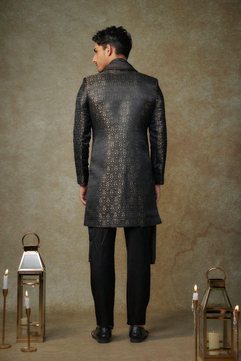 Black Embroiderd Sherwani With Pant And Dupatta