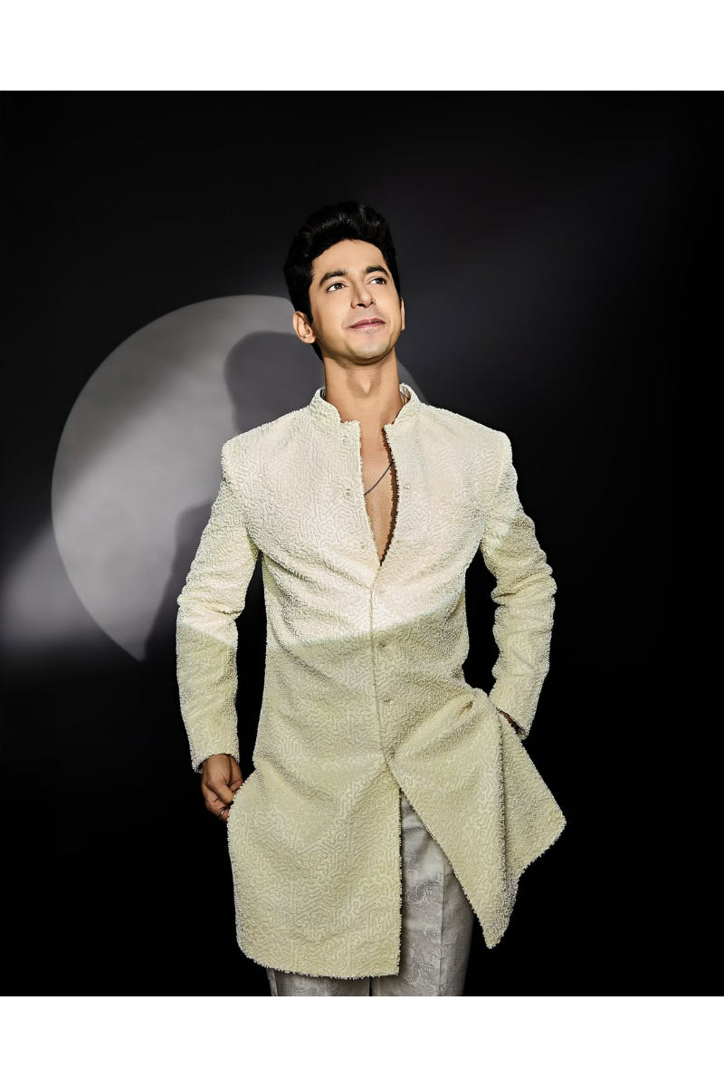 Yellow Embroiderd Sherwani With Pant