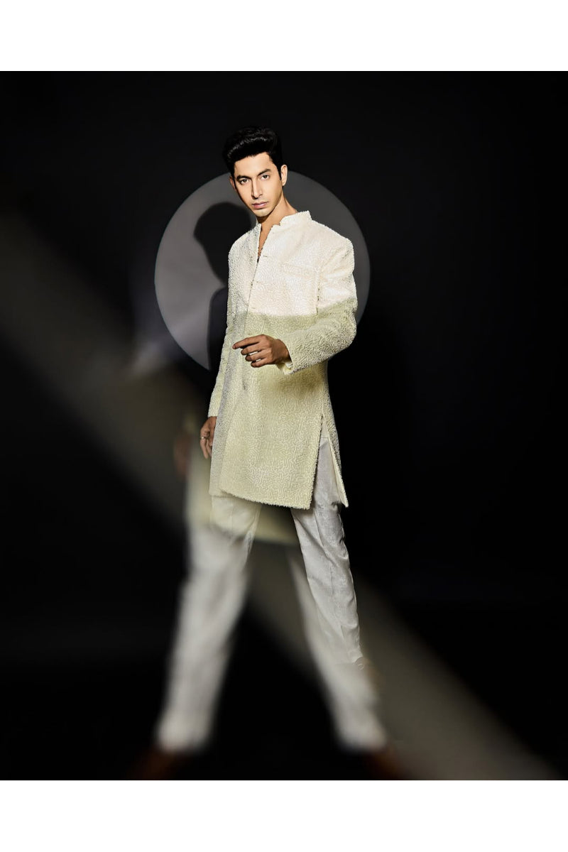 Yellow Embroiderd Sherwani With Pant