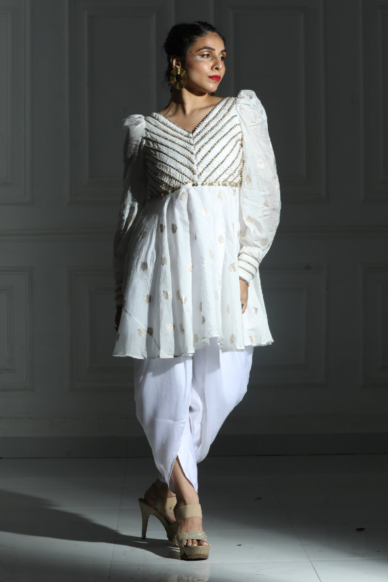 White peplum Top and Dhoti Set