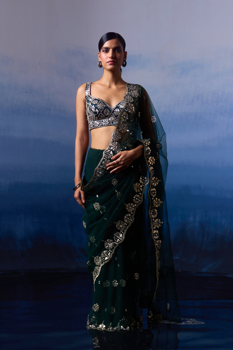Green Net Saree