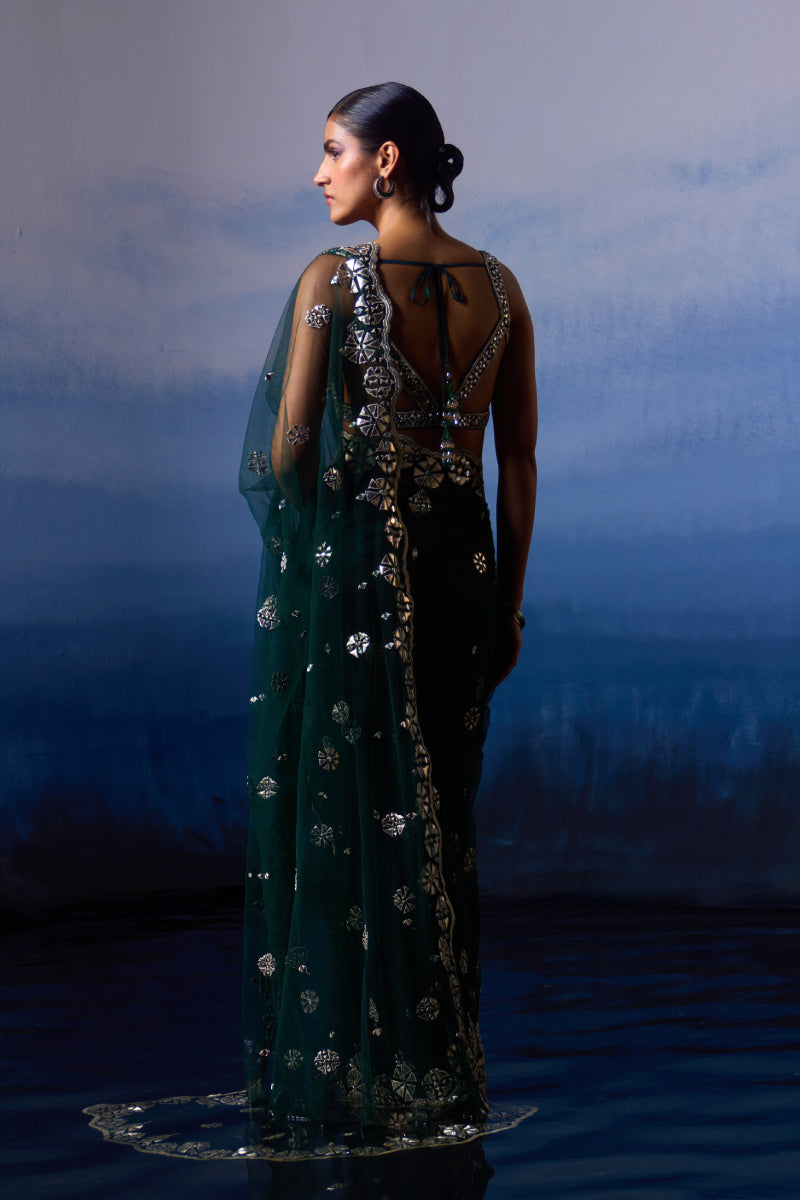Green Net Saree