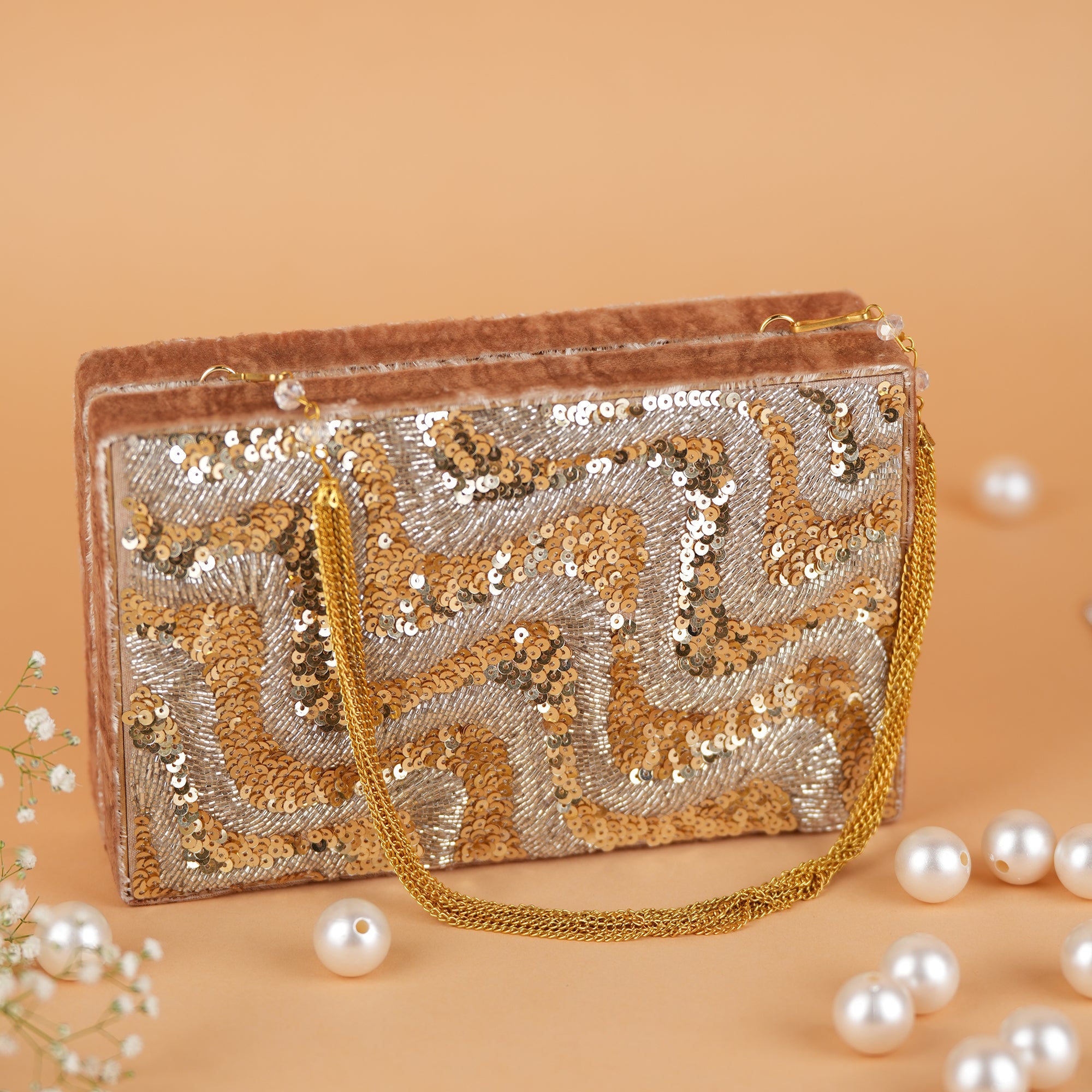 Colorblock Waves Clutch Bag (Golden Silver Color)