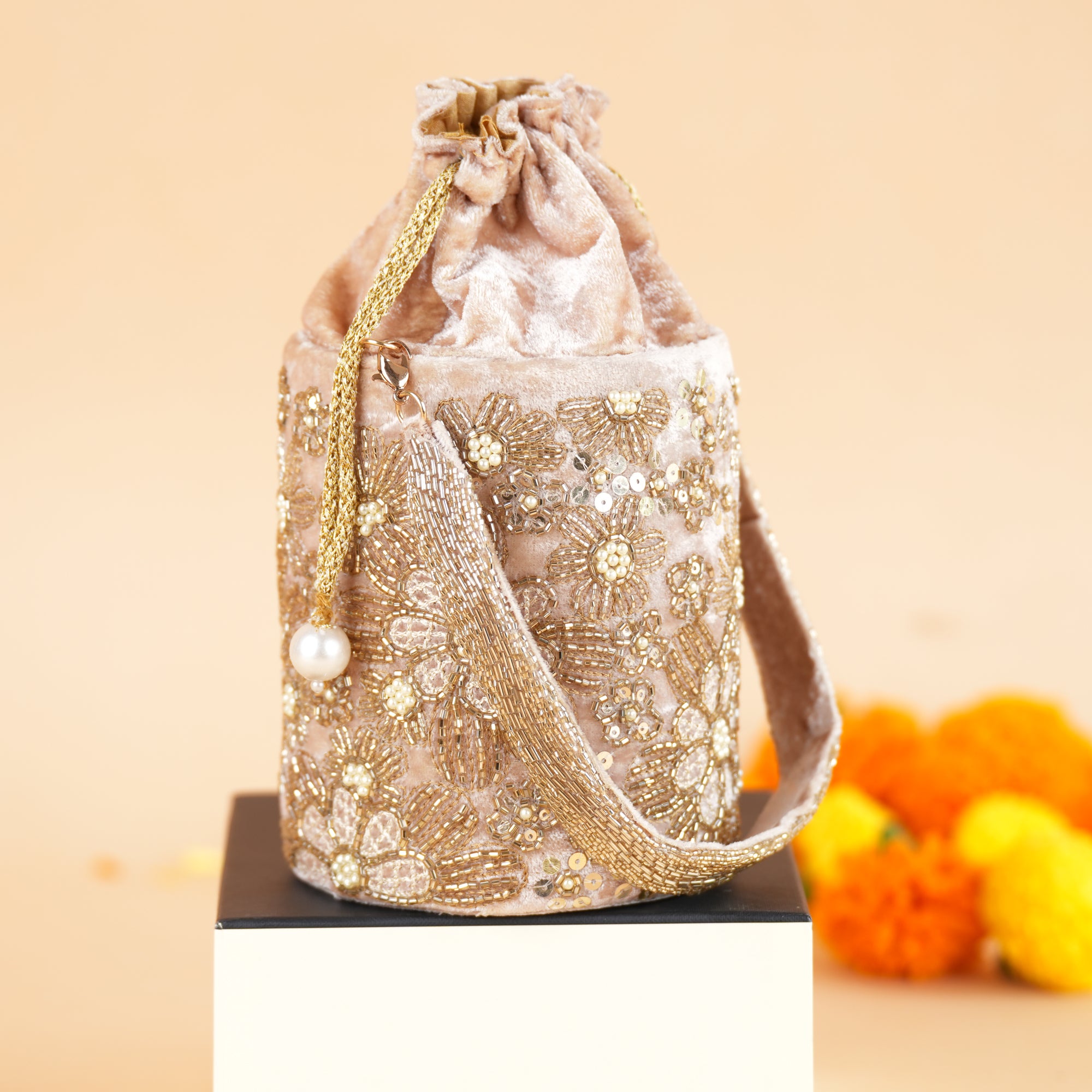 Elixir Floral Golden Circular Bag