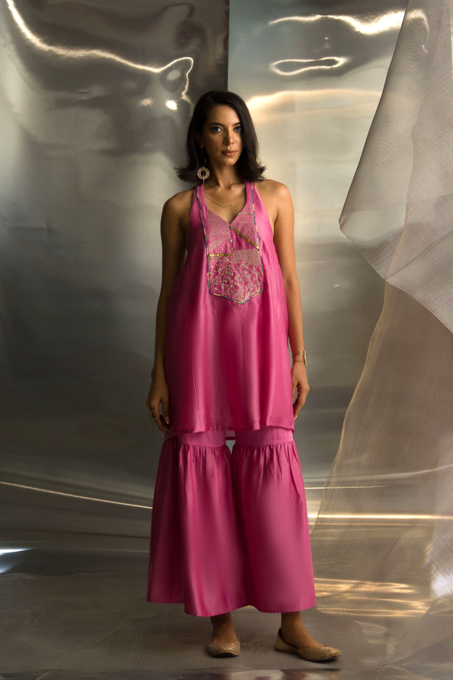 Mis'R Sleeveless Embroidered Sharara Set