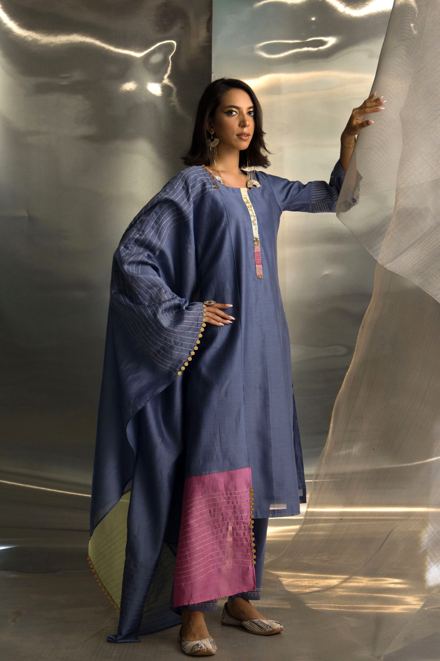 Mis'R Embroidered Flared Sleeve Kurta Set