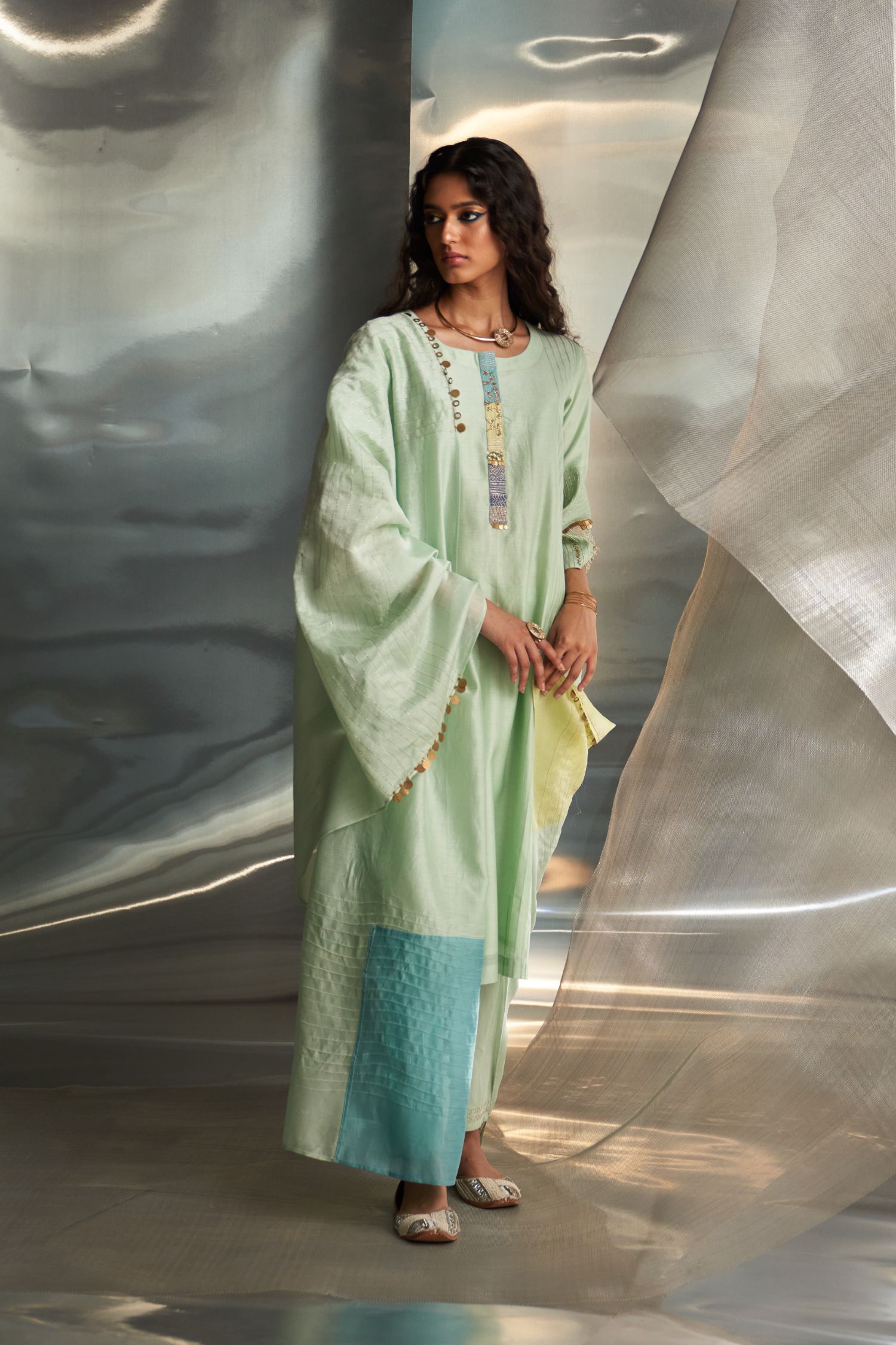 Mis'R Embroidered Flared Sleeve Kurta Set