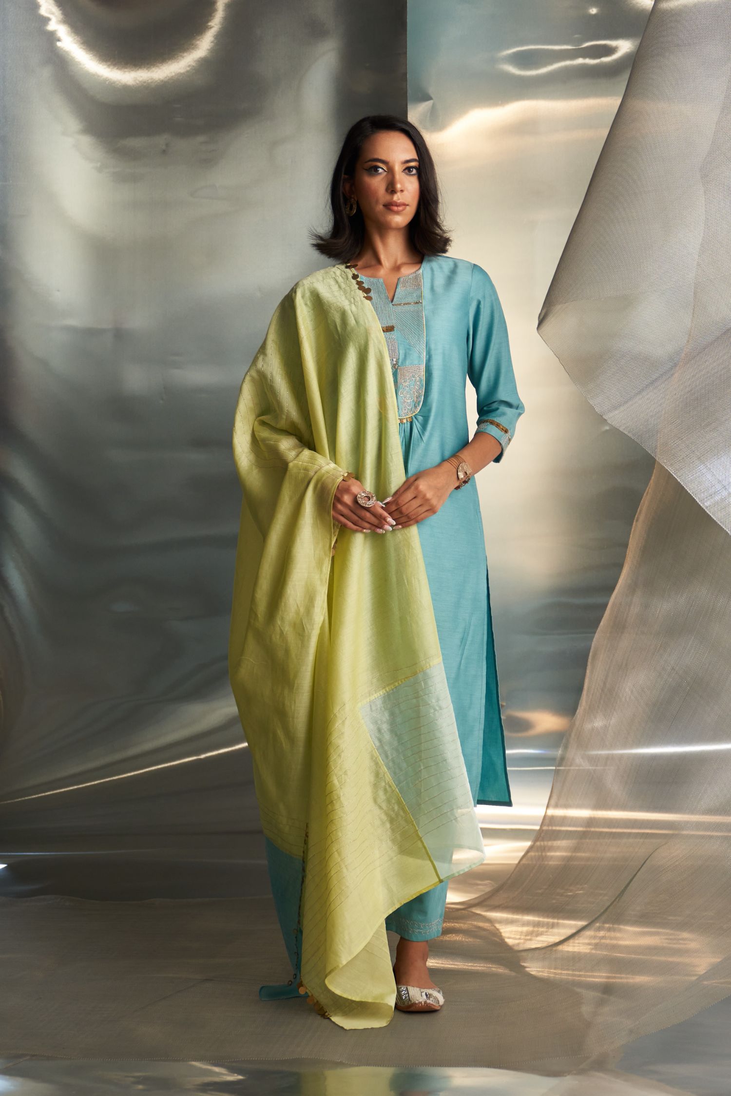 Mis'R Embroidered Gathered Kurta Set