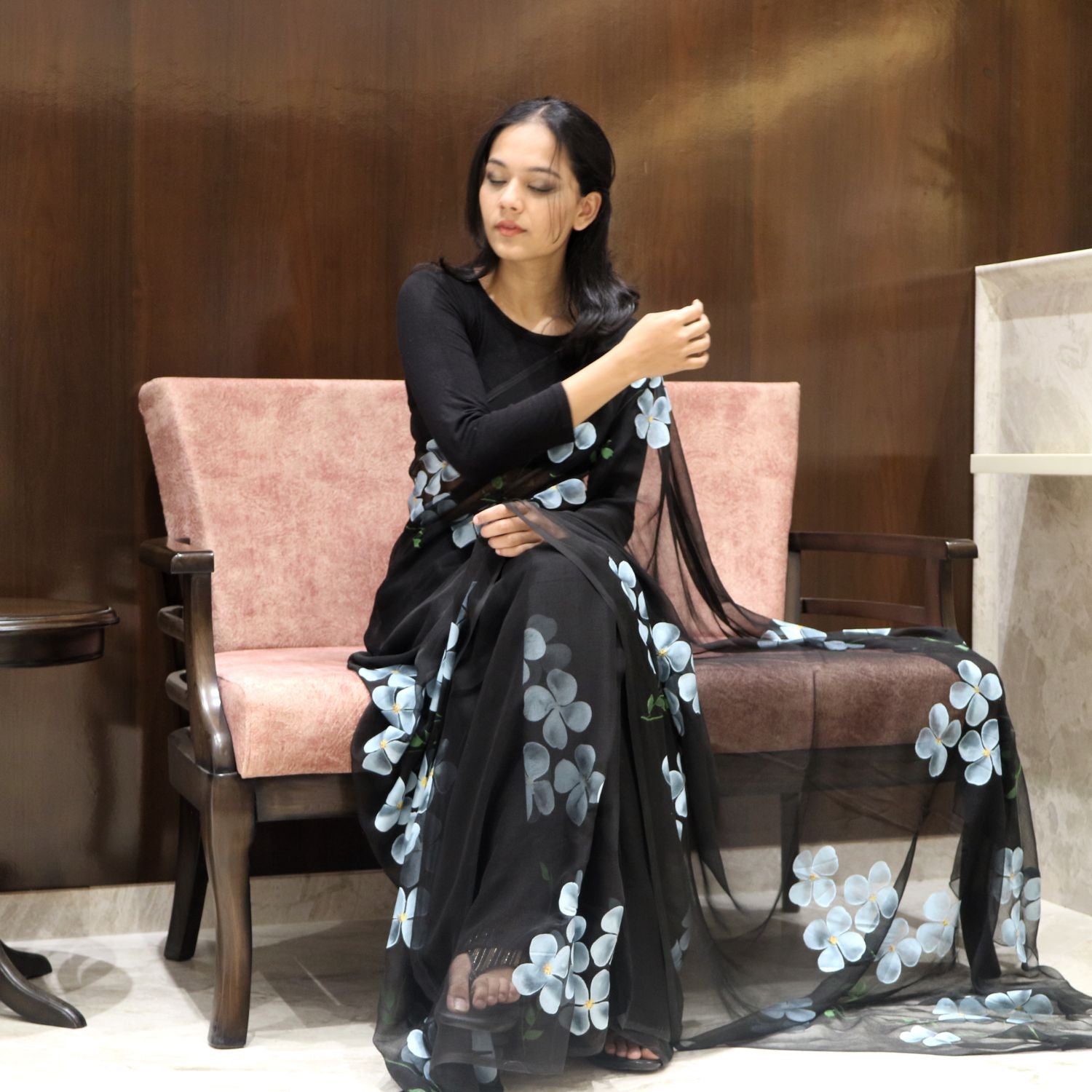 dress from chiffon saree Dogwood Chiffon Saree In Black – AGASHE