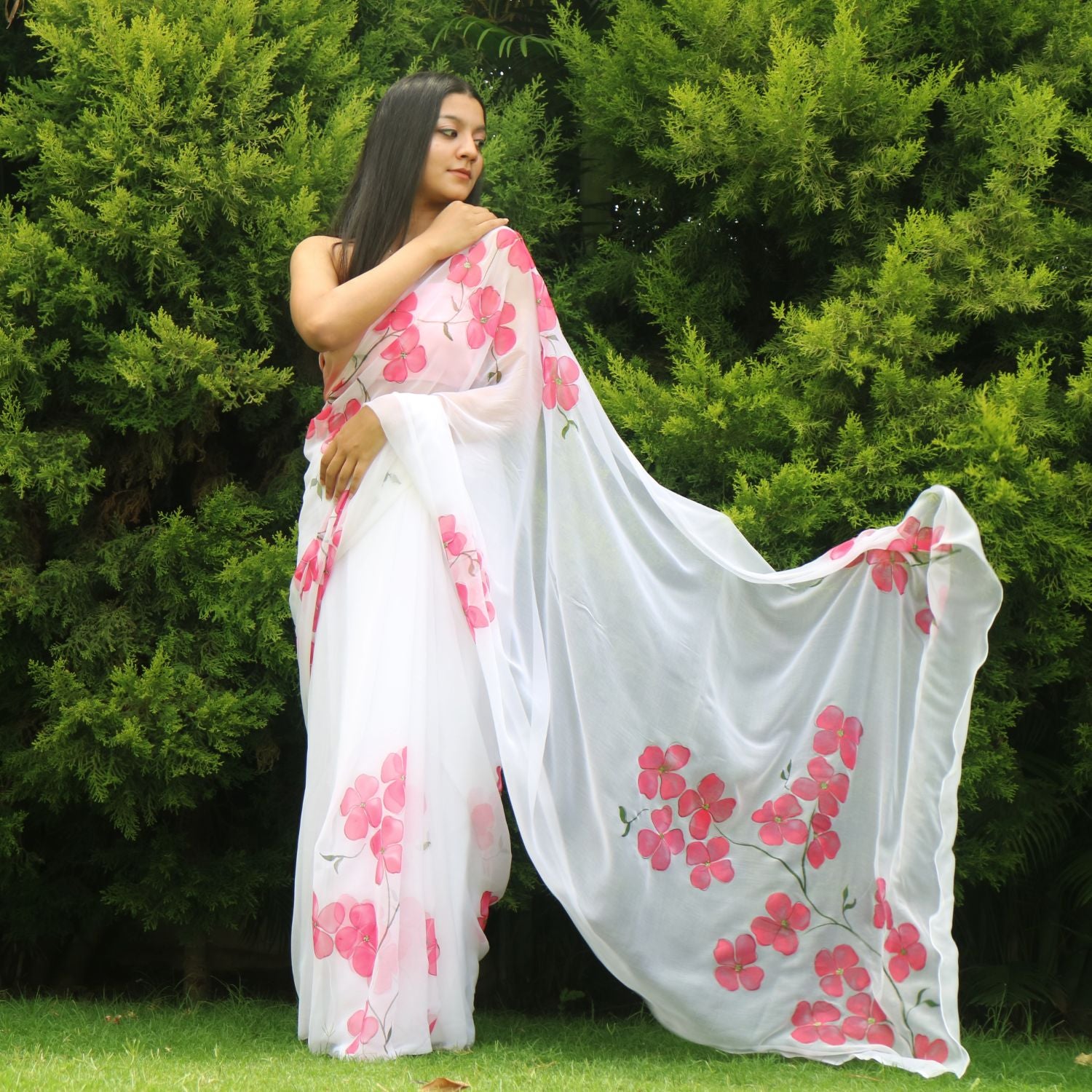 Dogwood Chiffon Saree In Pink