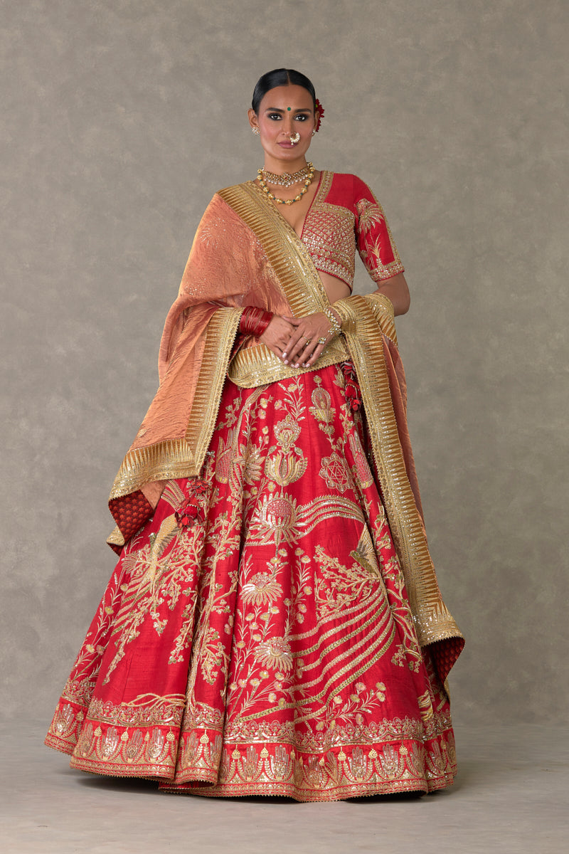 Red 'Bagh-E-Bahar' Lehenga Set