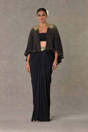 Black 'Neel-Kamal' Cape Set- front view