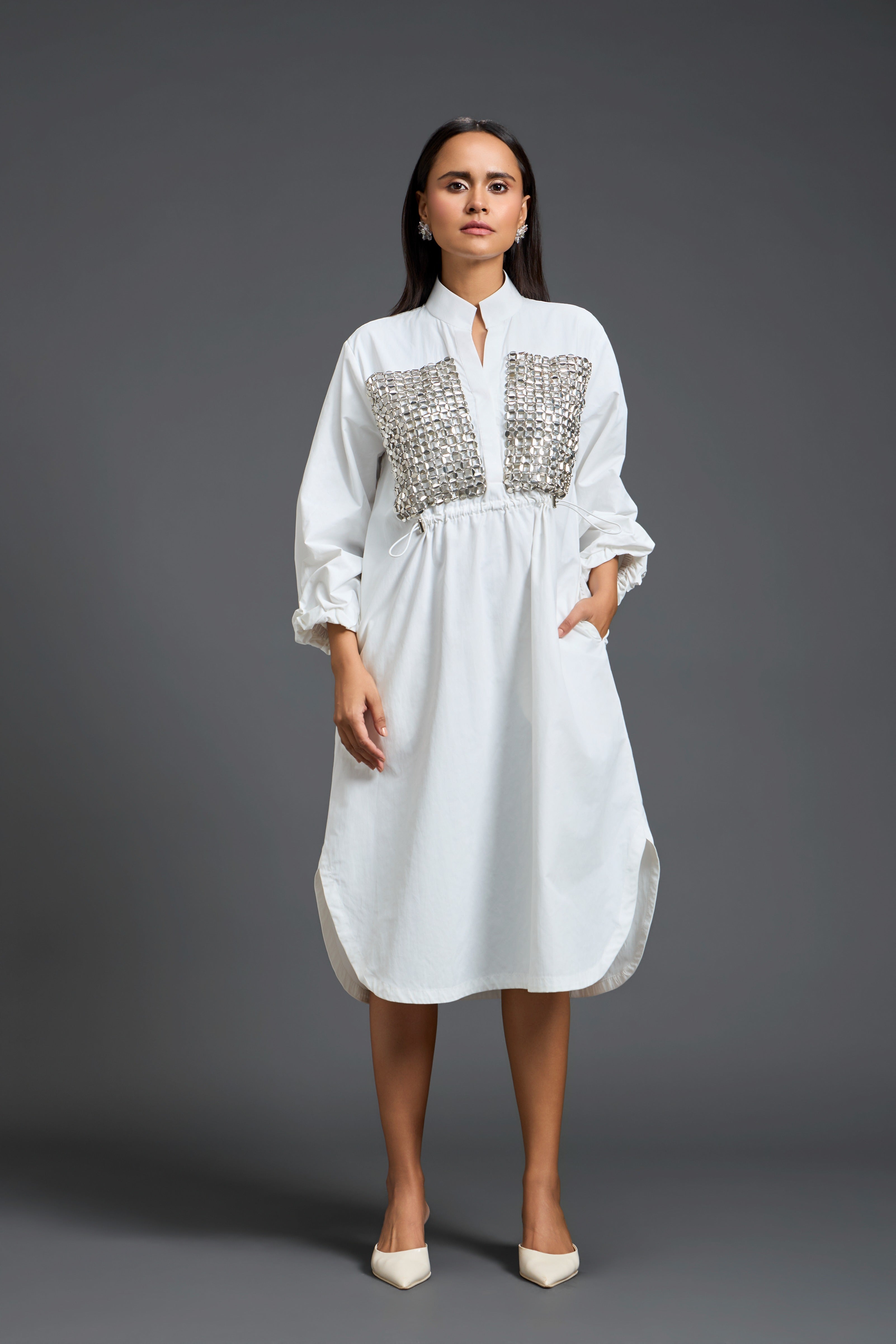 White Handwoven Patchwork Dress