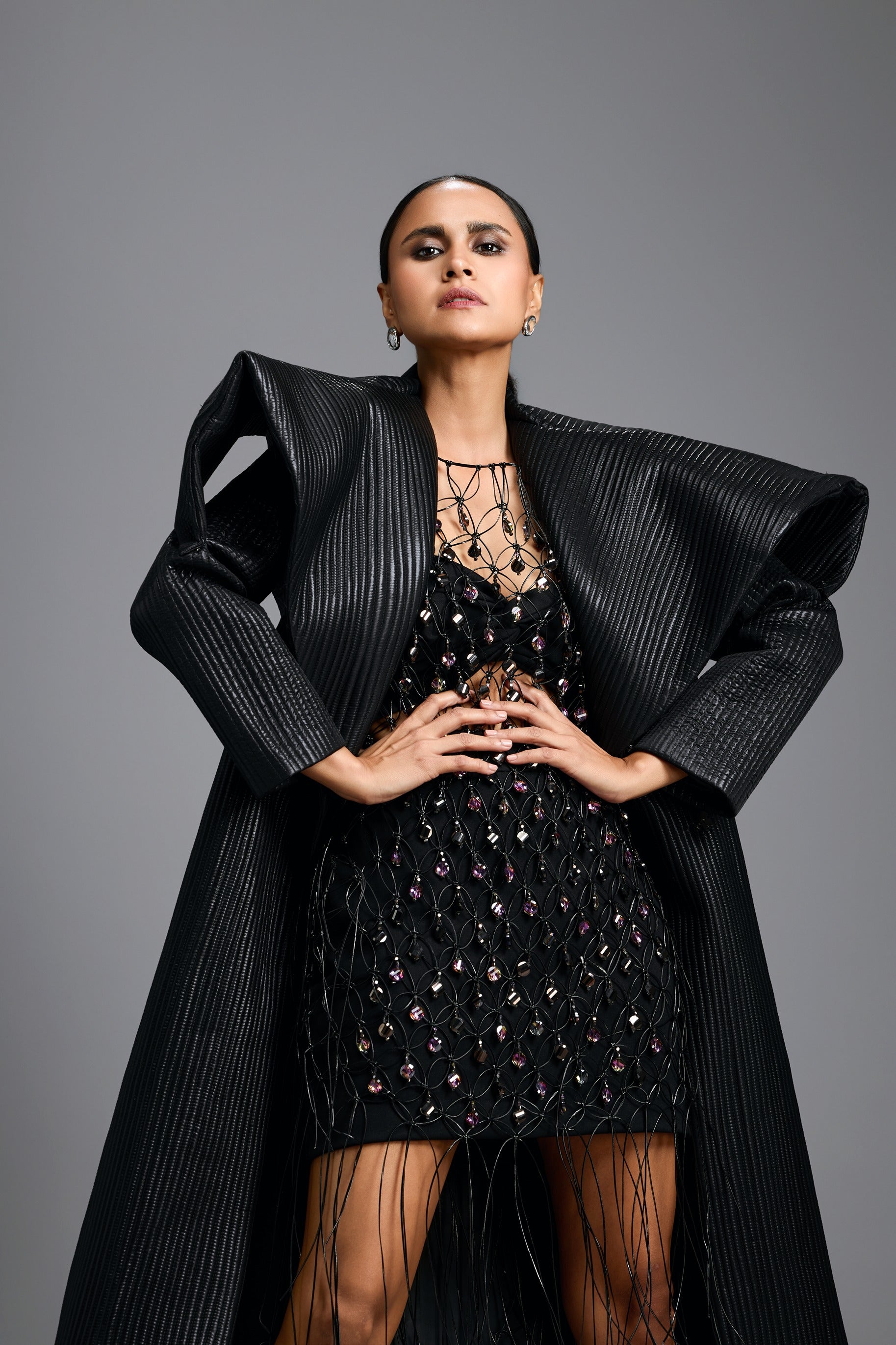 Black Longline Sculpted Lapel Jacket