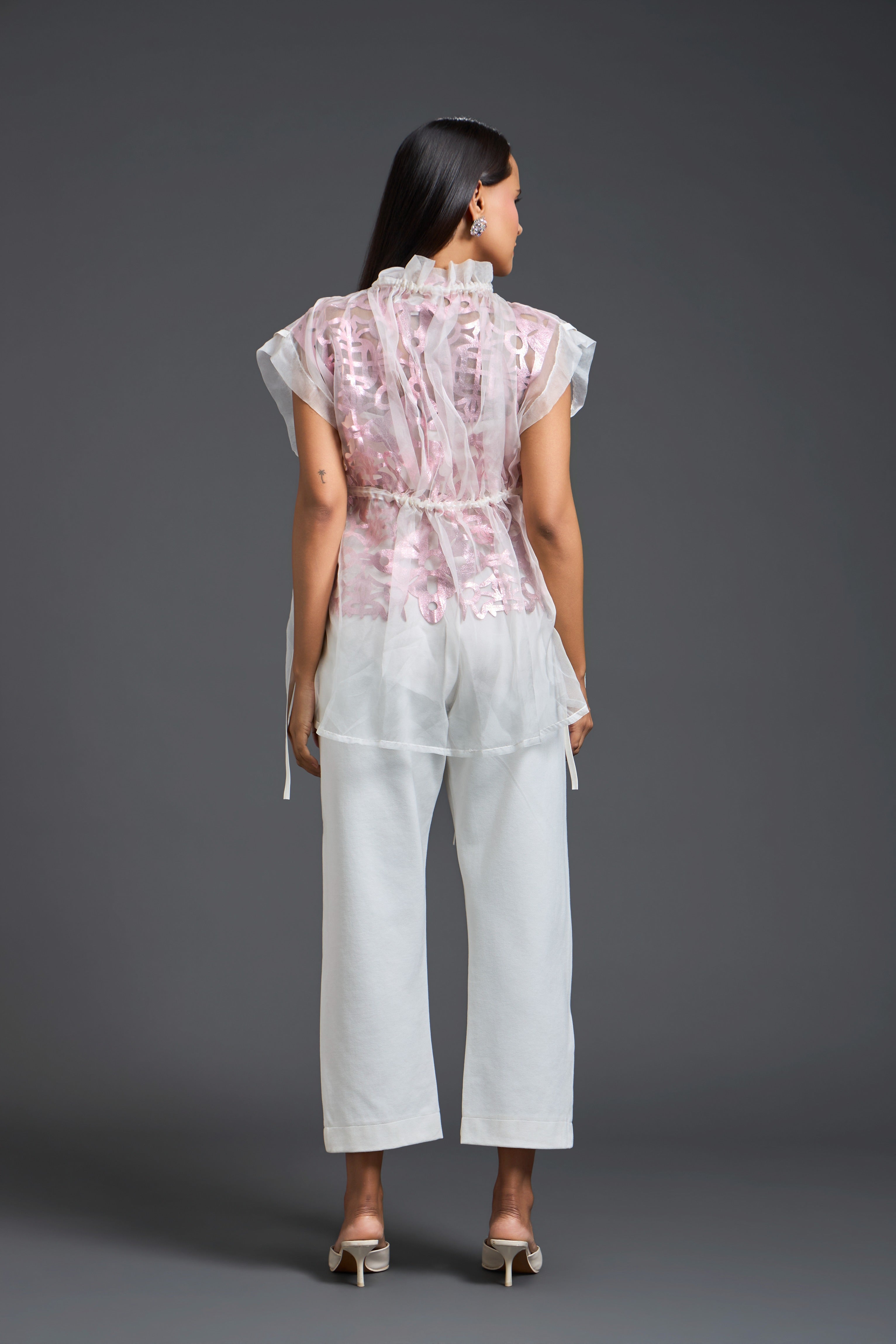 White Layered Floral Organza Co-Ord Set