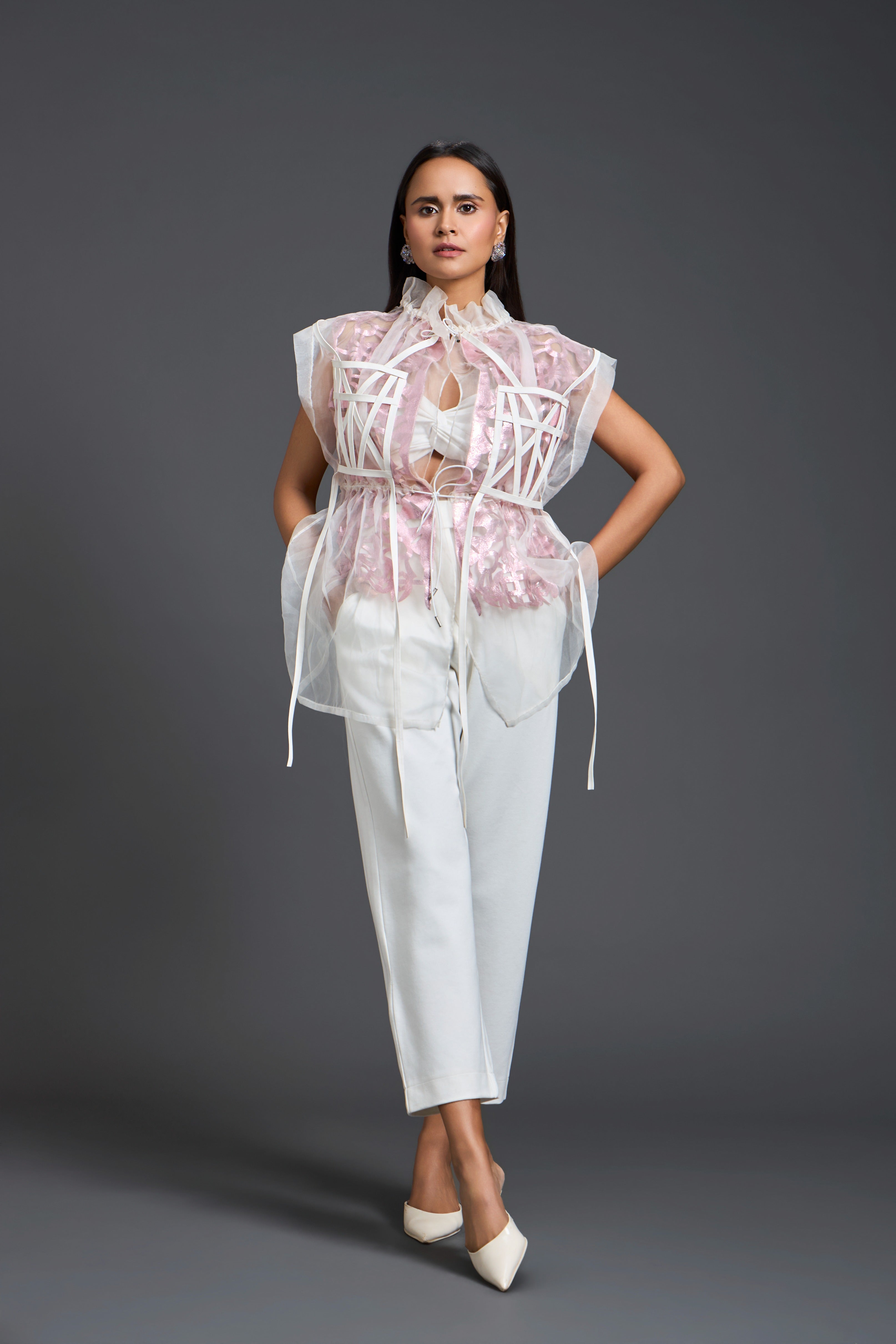 White Layered Floral Organza Co-Ord Set