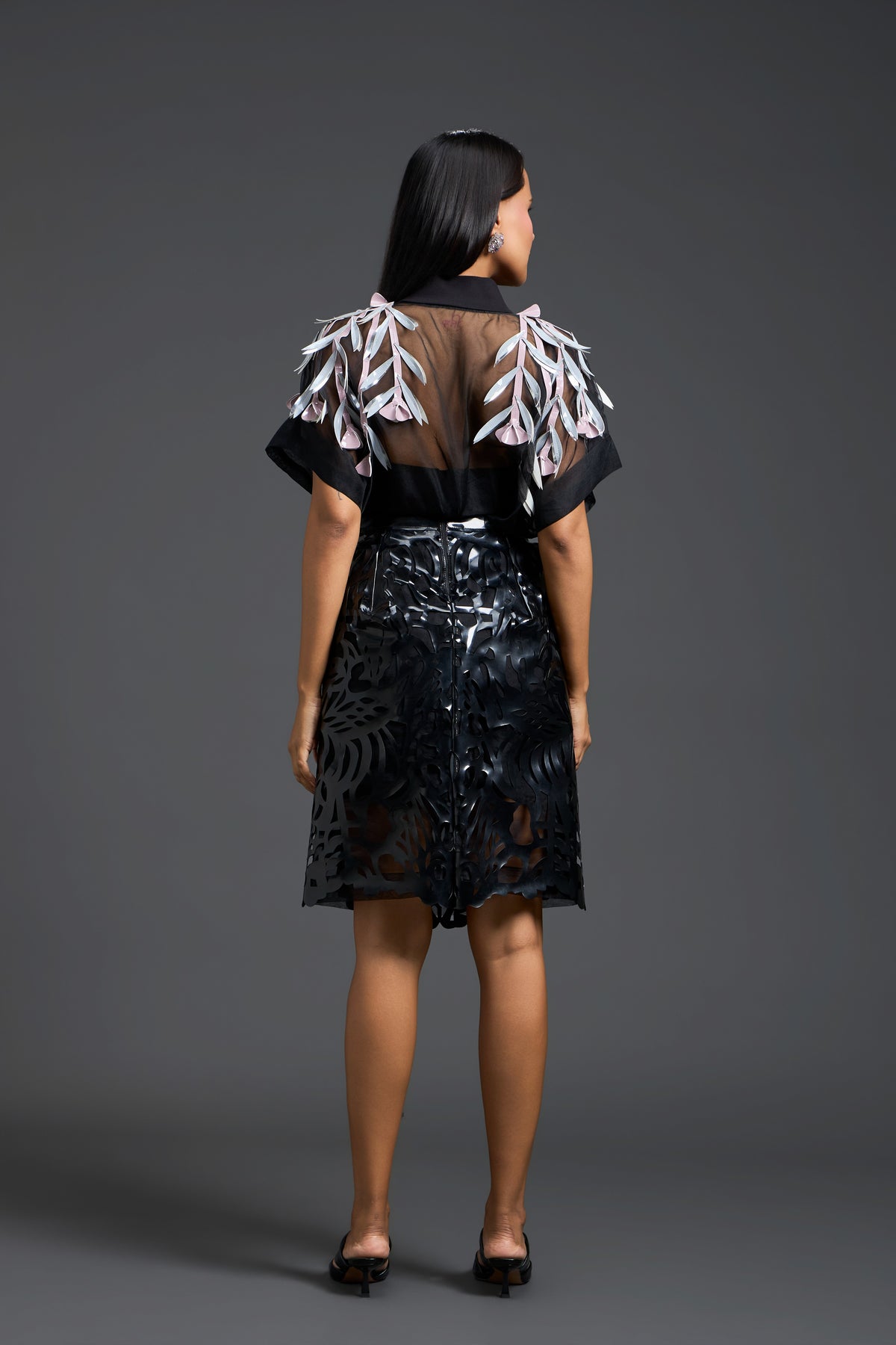 Black Laser-Cut Pencil Skirt