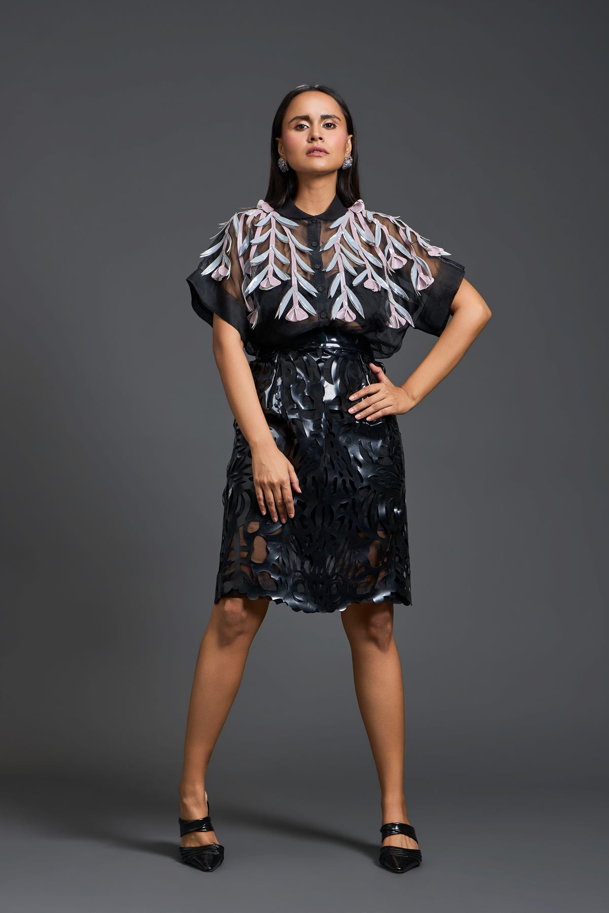 Black Laser-Cut Pencil Skirt