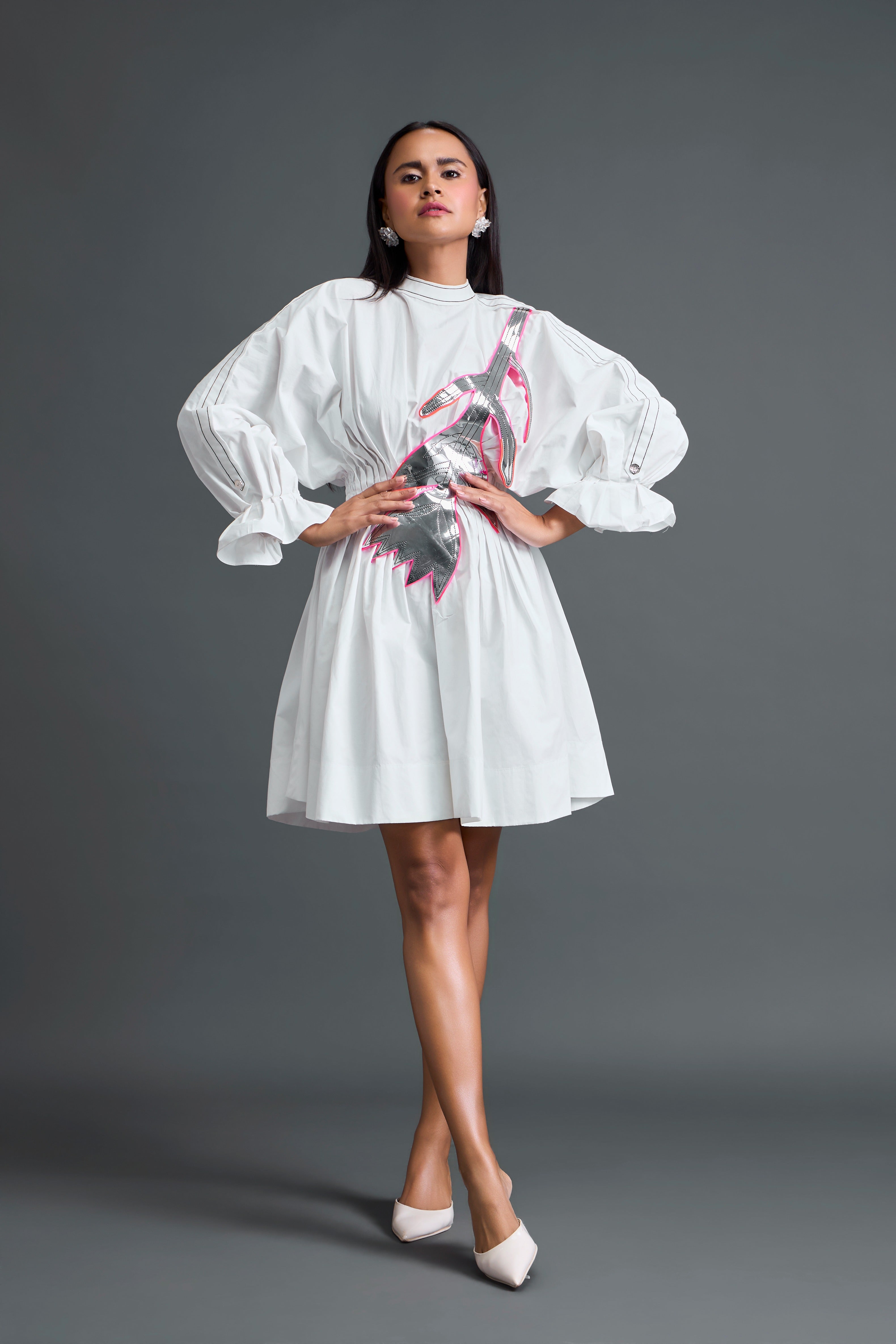 White Back Button Dress