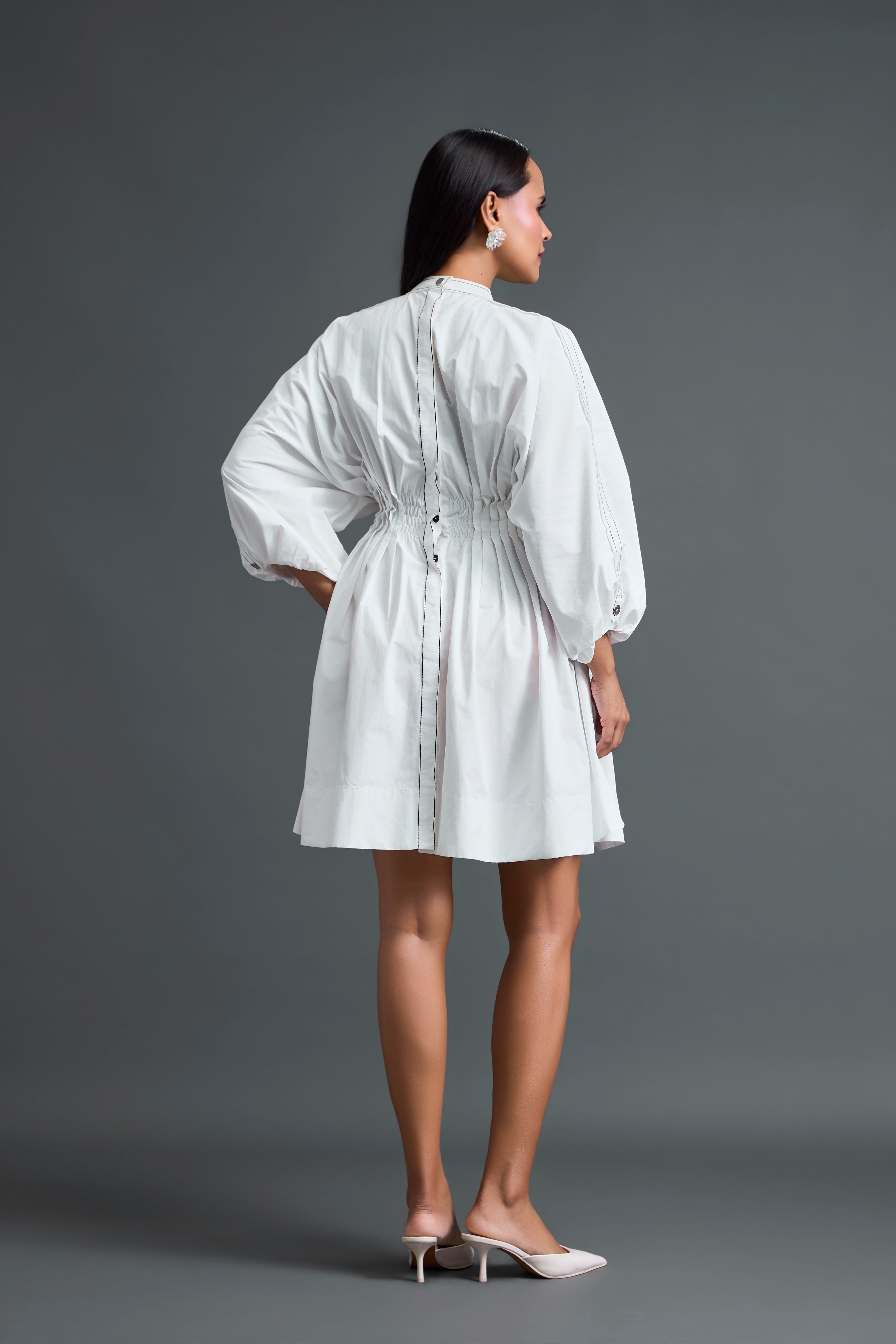 White Back Button Dress