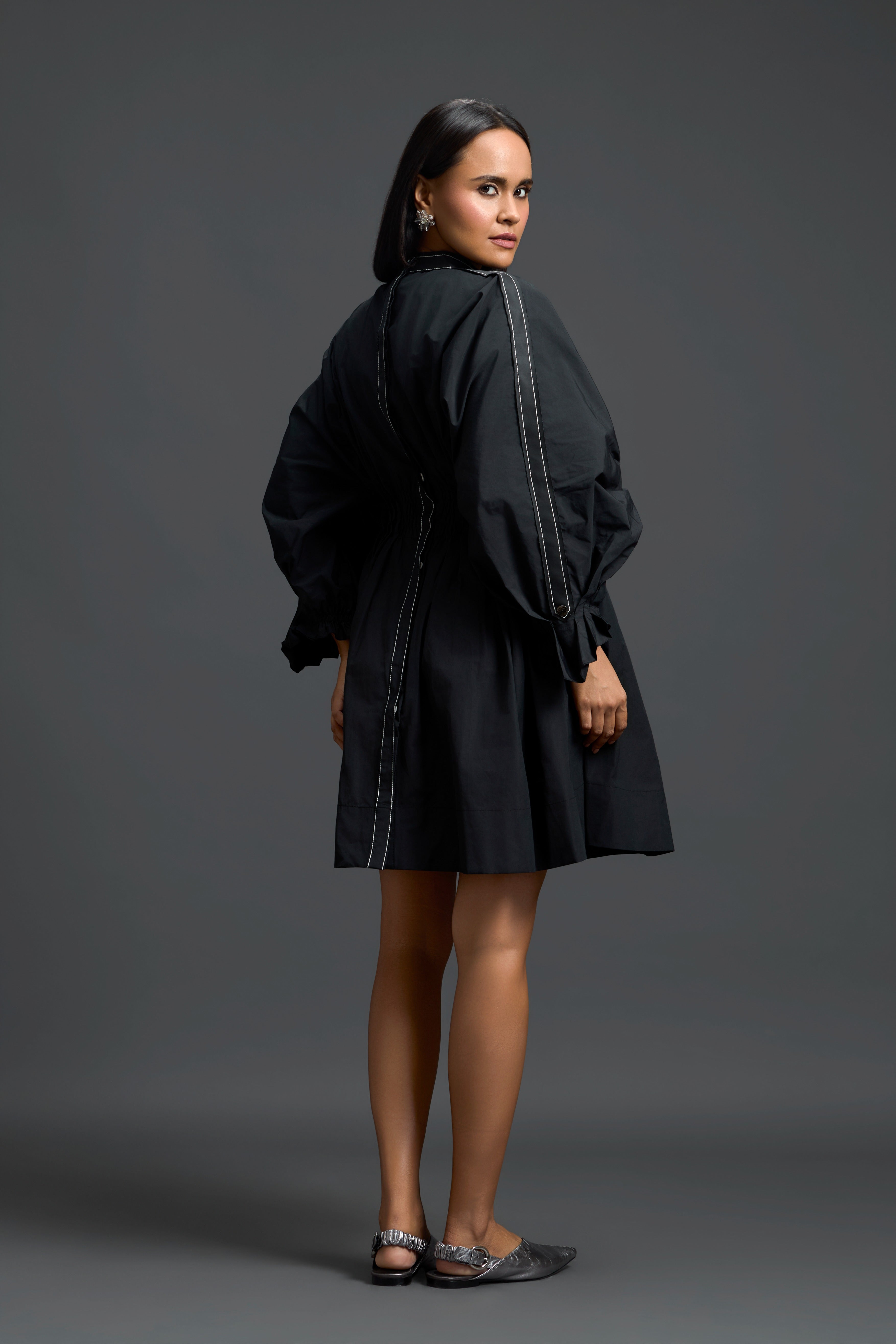 Black Back Button Dress
