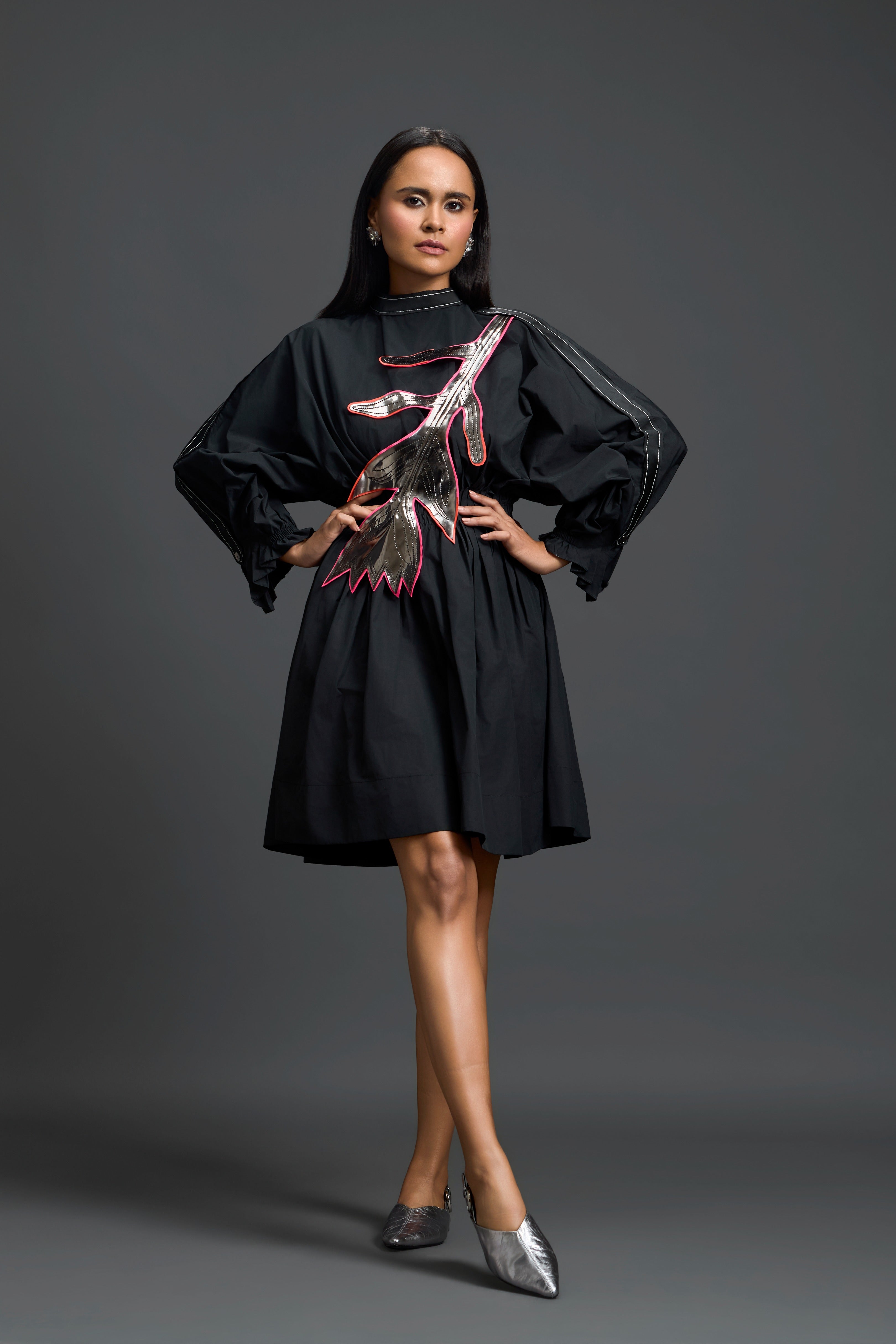 Black Back Button Dress