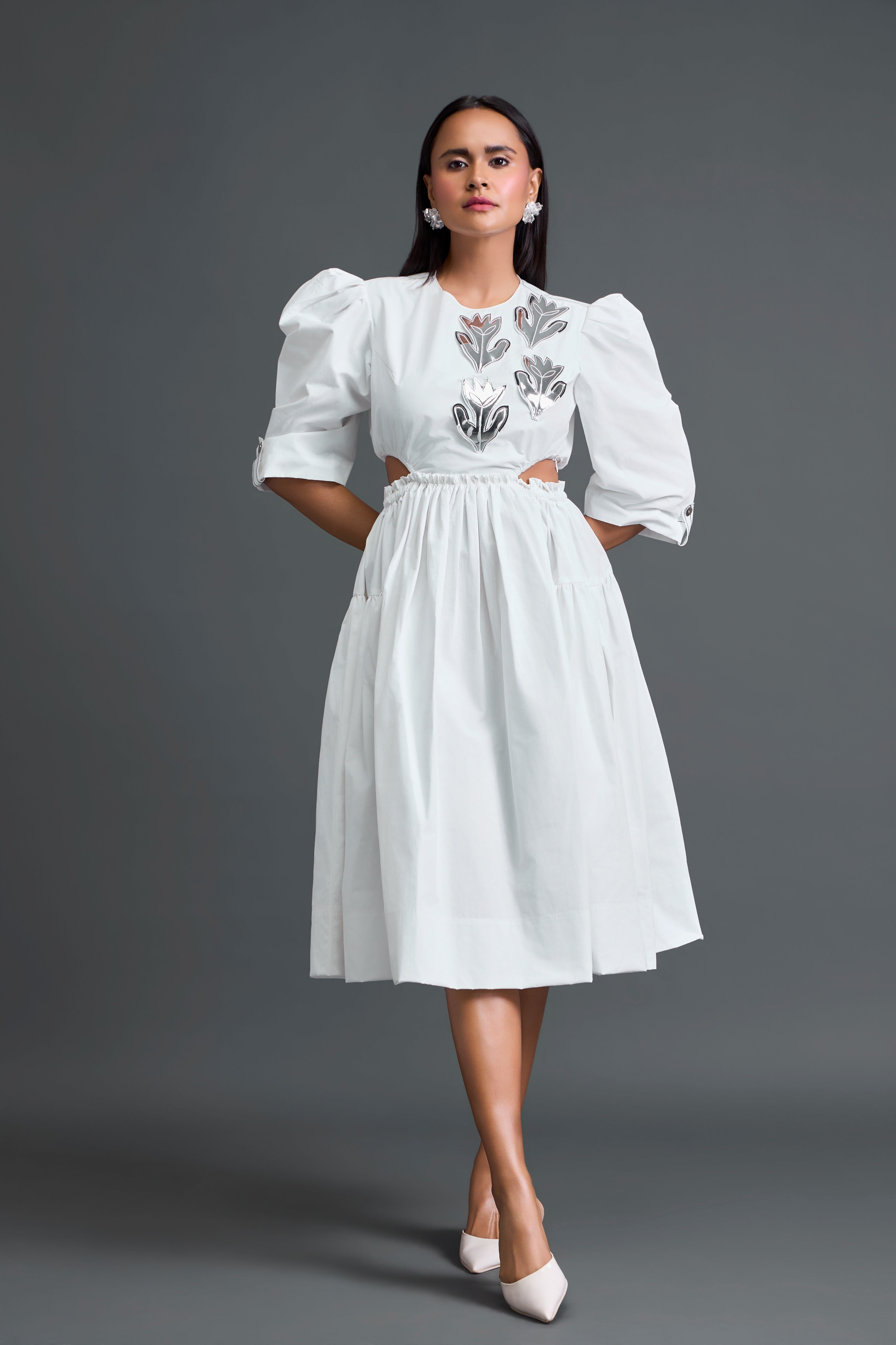 White Open-Back Midi Dress
