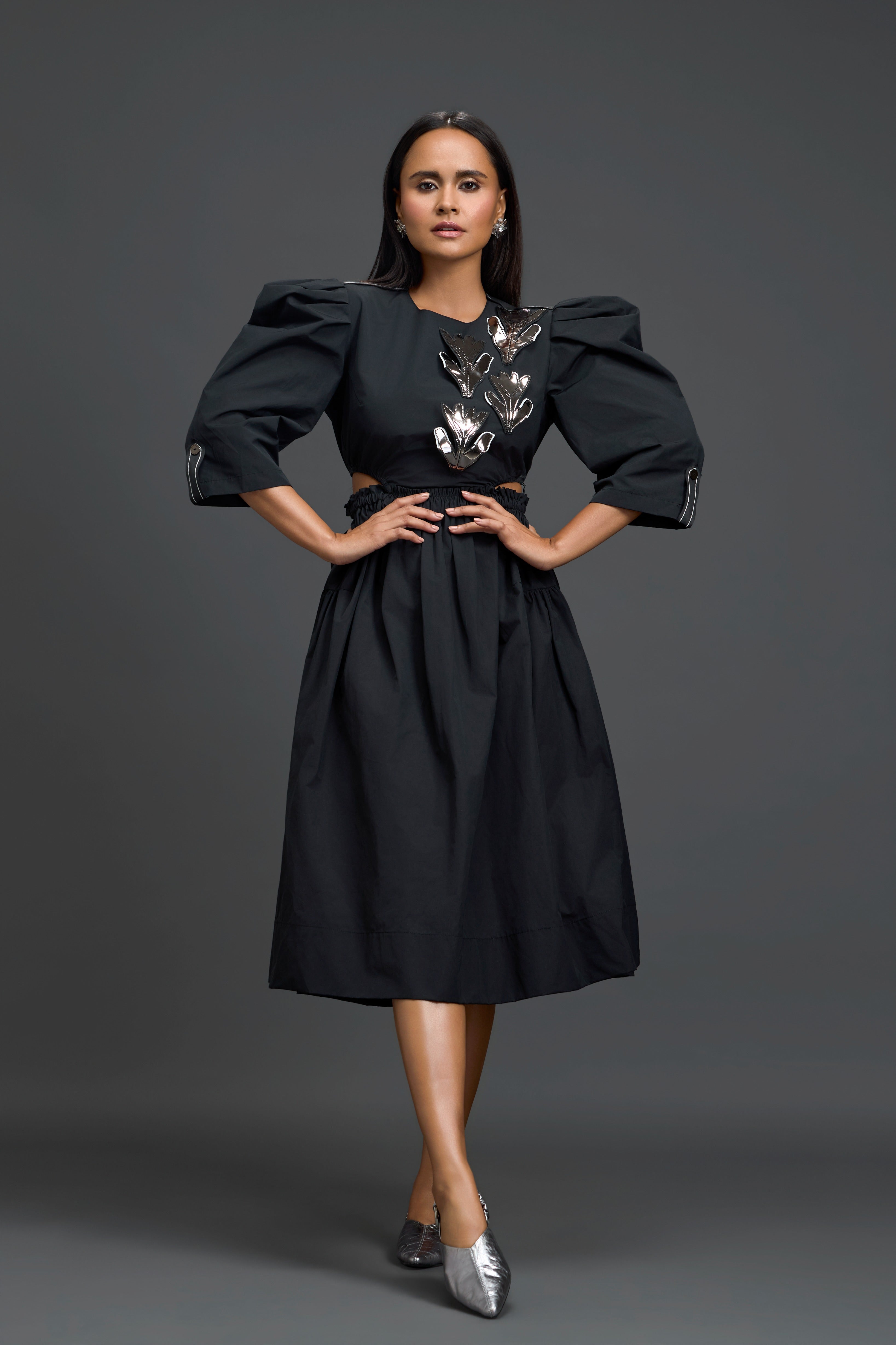 Black Open-Back Midi Dress