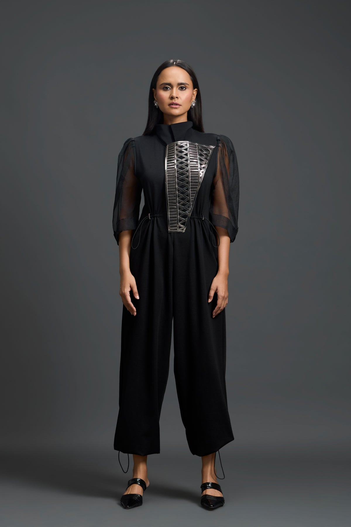 Black Gunmetal Panel Jumpsuit