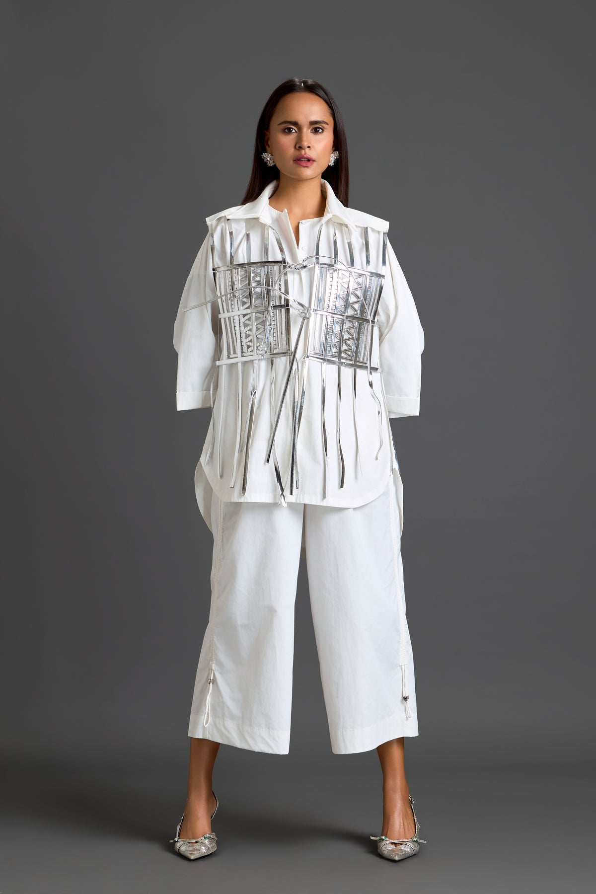 White Cage Panel Shirt & Wide Pants