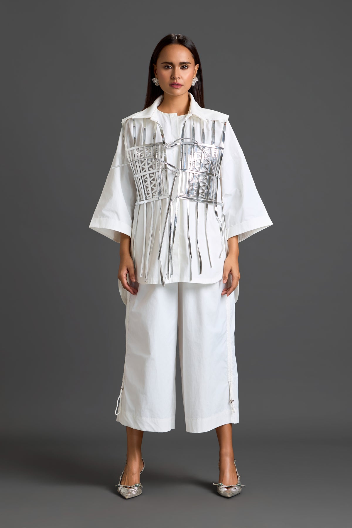 White Cage Panel Shirt & Wide Pants